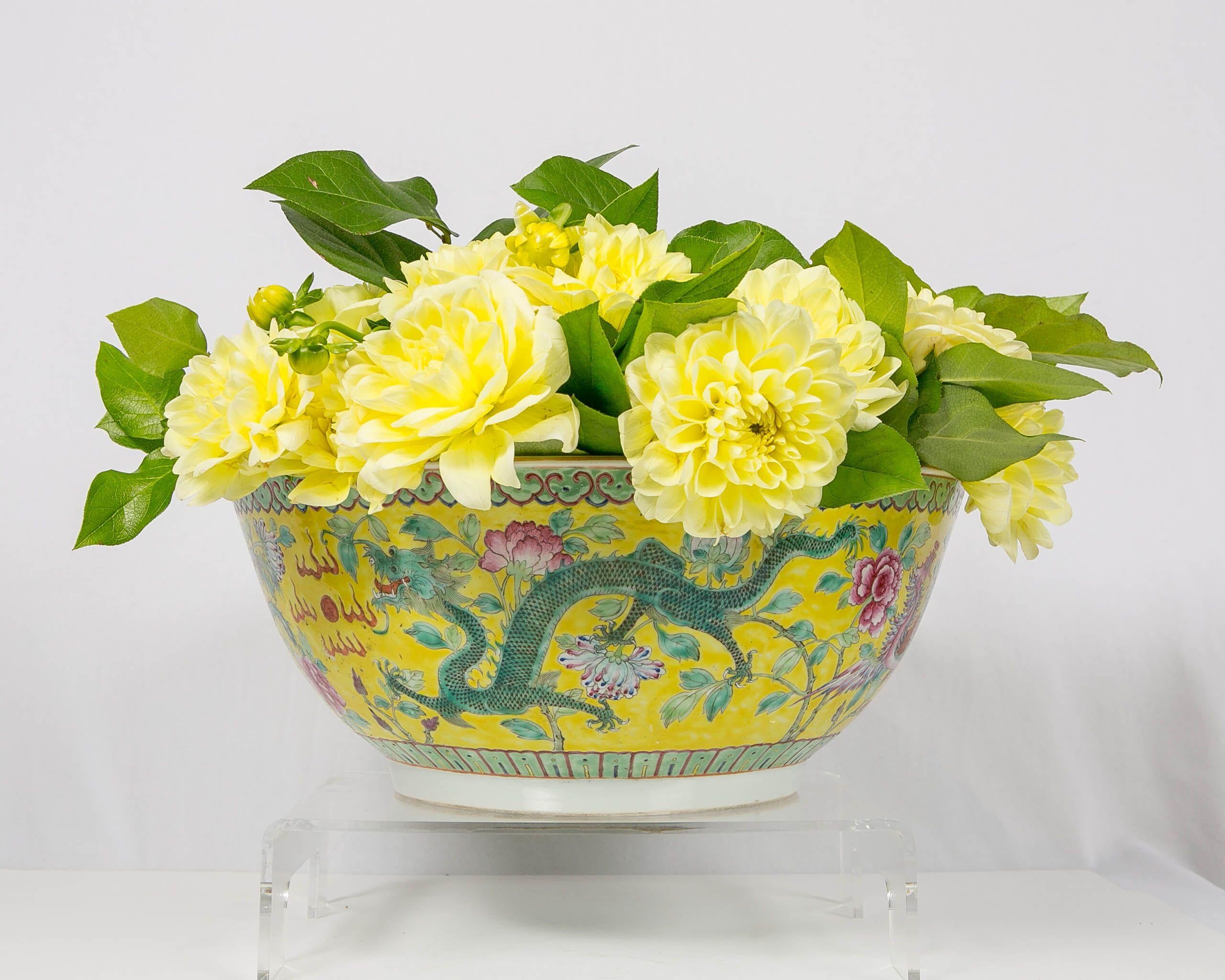 Large Antique Chinese Porcelain Punch Bowl Famille Rose Symbolizing Yin and Yang 4