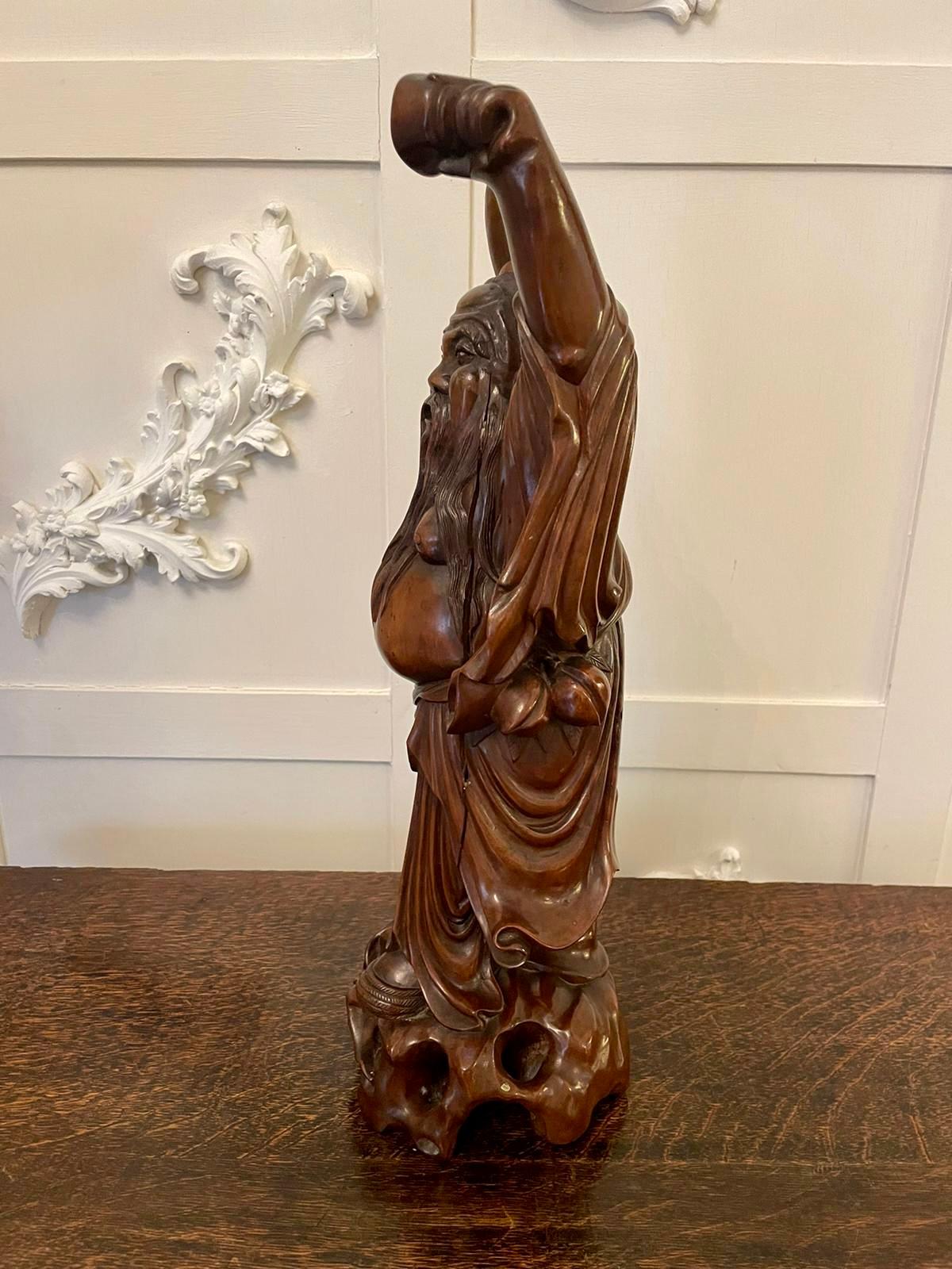 Large Antique Chinese Quality Carved Hardwood Figure In Good Condition For Sale In Suffolk, GB
