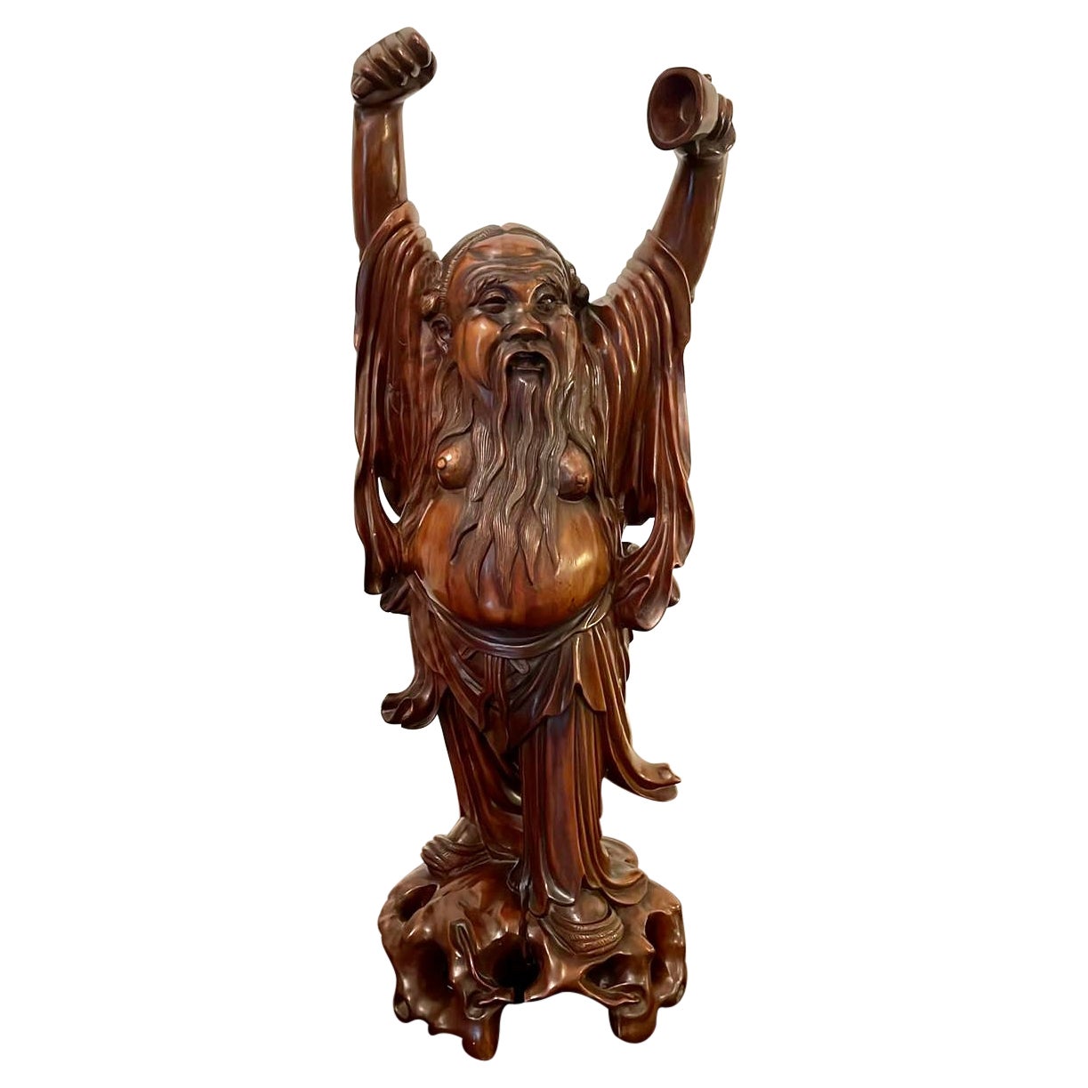 Große antike, geschnitzte Hartholzfigur in chinesischer Qualität im Angebot