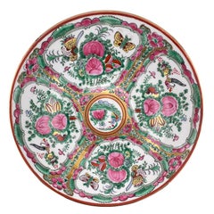 Large Antique Chinese Rose Medallion Bowl, Hand-Painted, Qing Dynasty Style