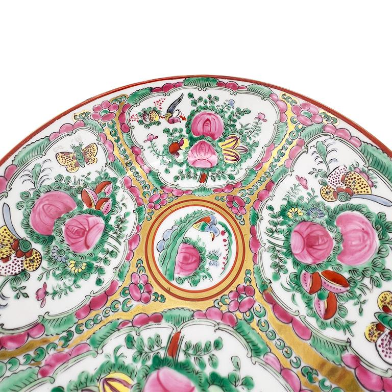 20th Century Large Antique Chinese Rose Medallion Bowl, Hand-Painted, Qing Dynasty Style For Sale