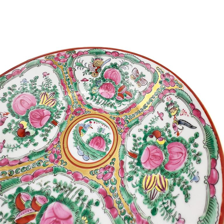 Ceramic Large Antique Chinese Rose Medallion Bowl, Hand-Painted, Qing Dynasty Style For Sale