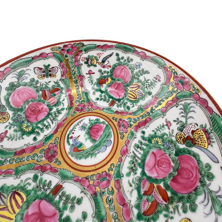 Large Antique Chinese Rose Medallion Bowl, Hand-Painted, Qing Dynasty Style For Sale 1