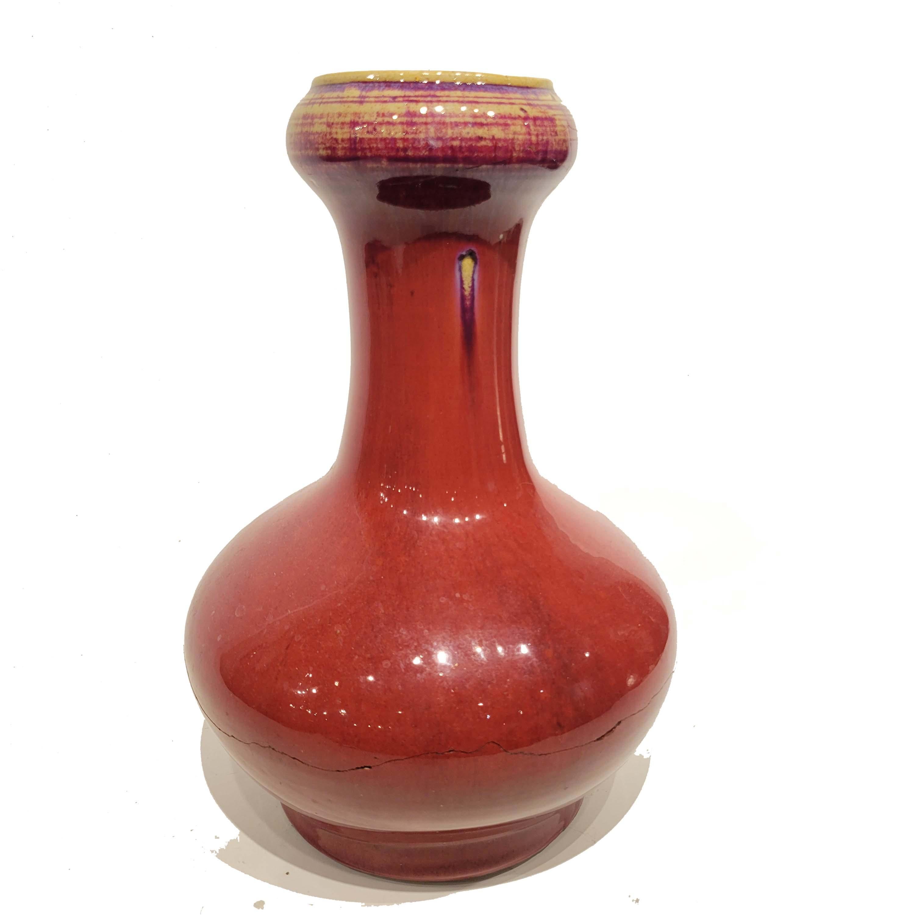 Glazed Large Antique Chinese Sang De Boeuf Garlic Neck Vase 18C. 'AS IS'