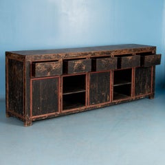 Large Antique Chinese Sideboard Painted Black with Red Trim