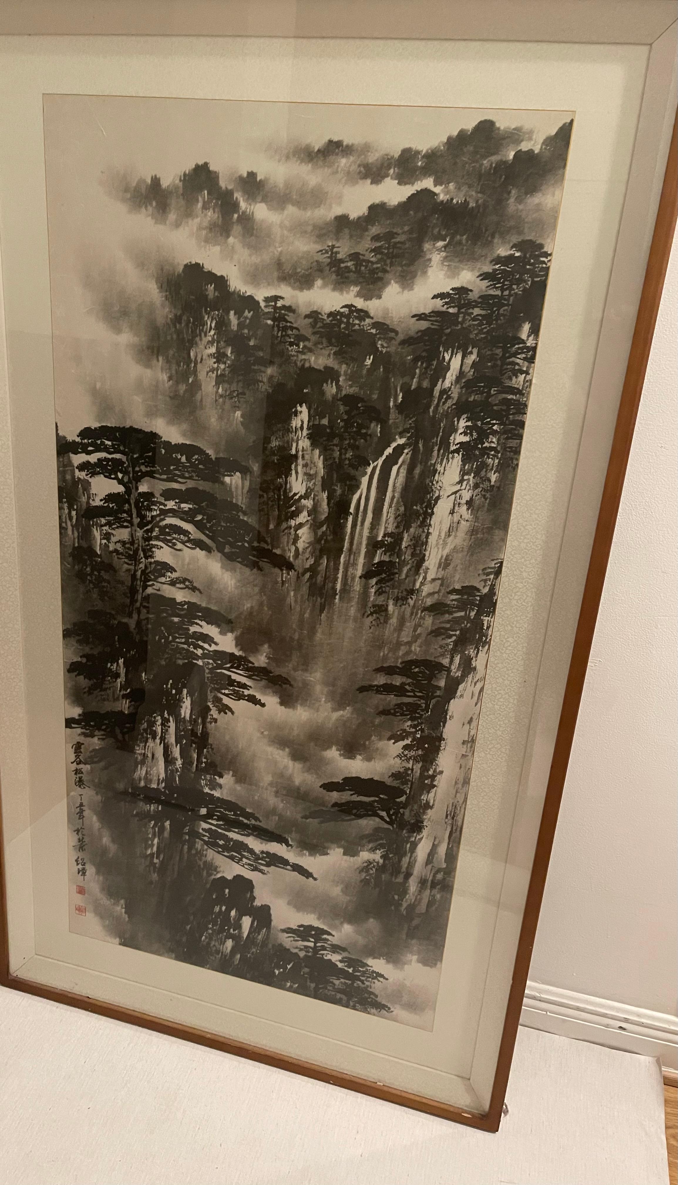 Grande aquarelle chinoise ancienne paysage signée encadrée en vente 5