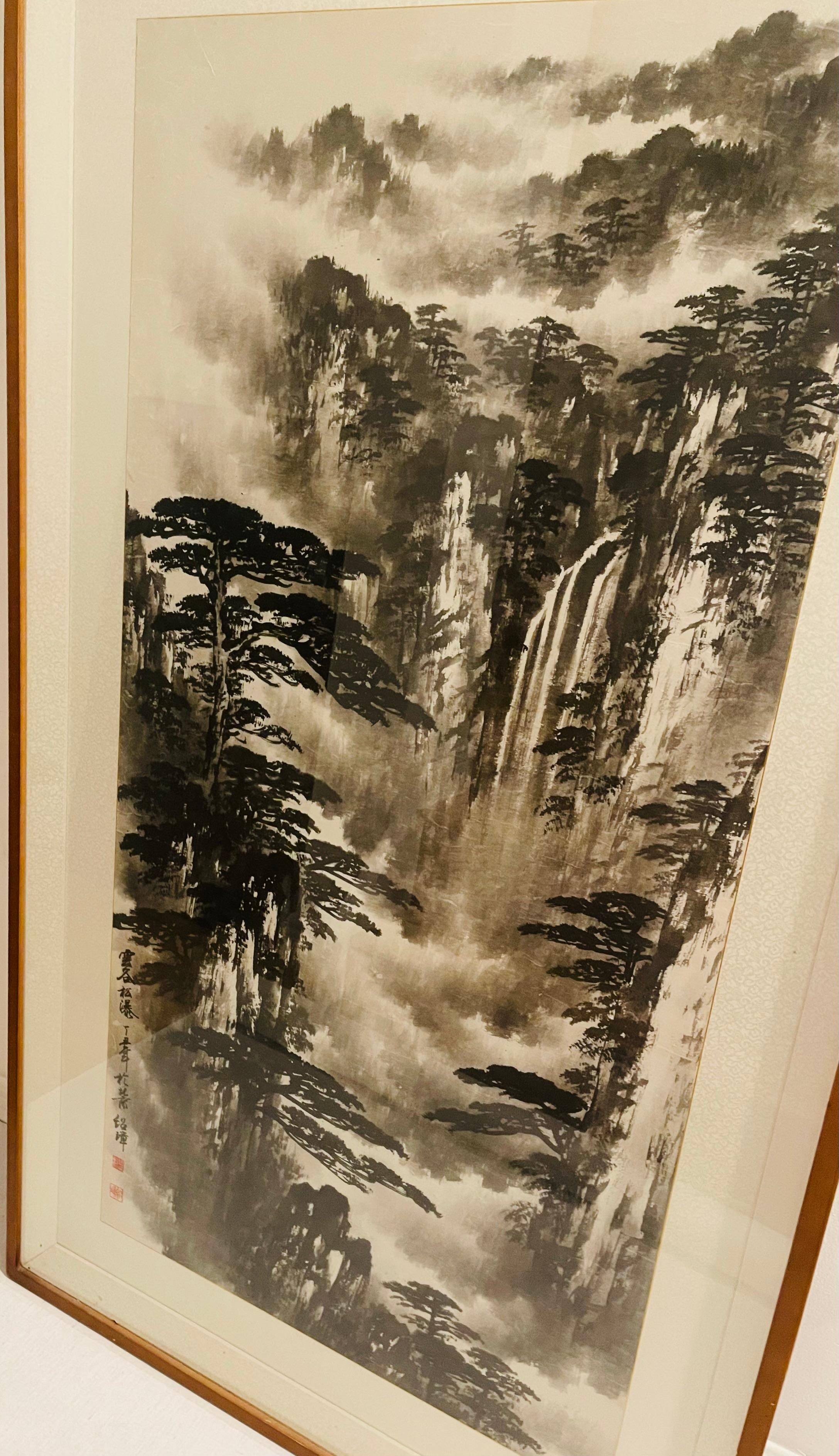 Grande aquarelle chinoise ancienne paysage signée encadrée en vente 6
