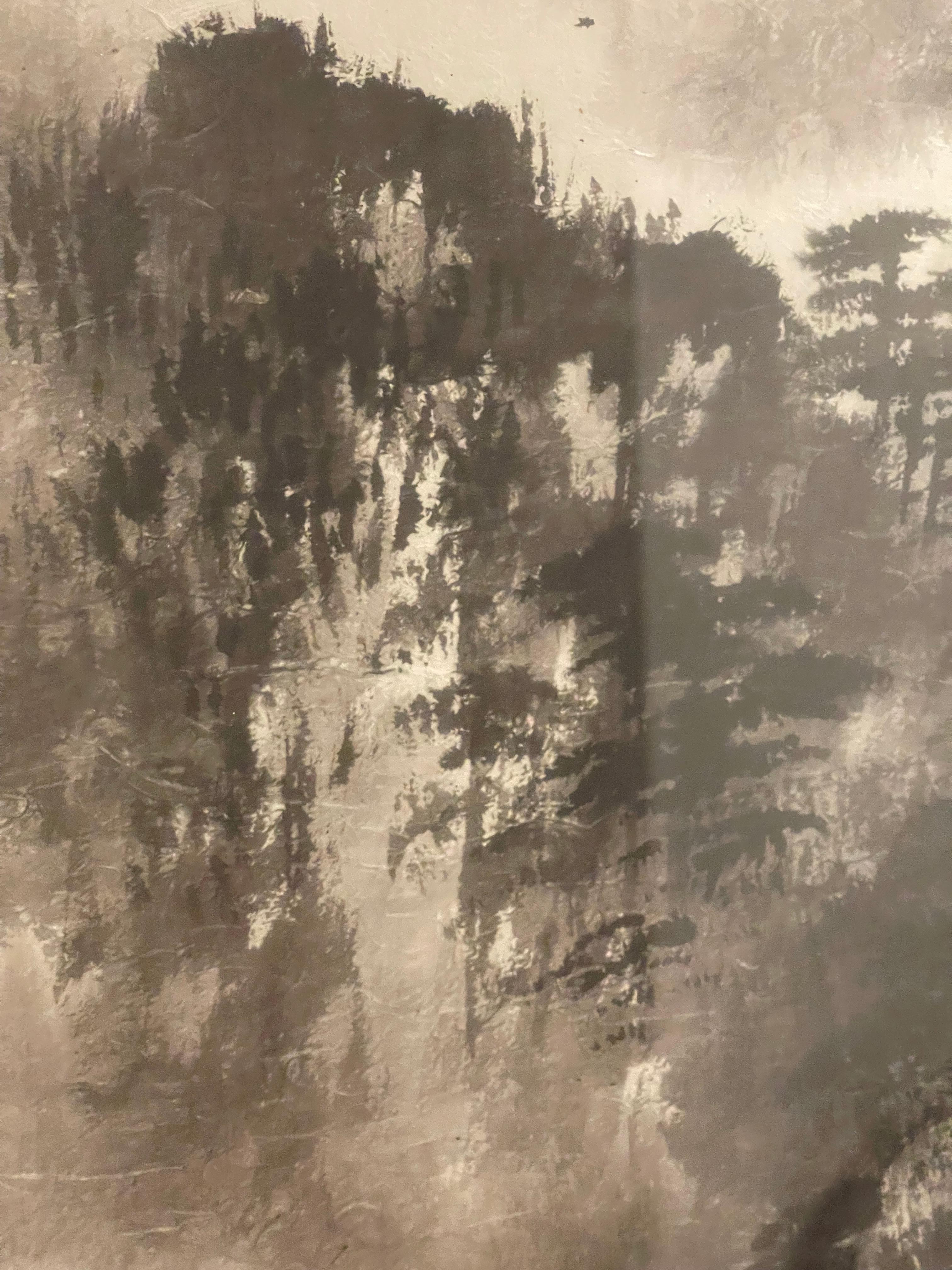Grande aquarelle chinoise ancienne paysage signée encadrée en vente 1