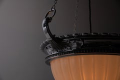 Large Antique Chrome Jefferson Moonstone Glass Plafonnier Light Pendant, c.1920