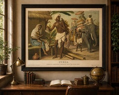 Large Antique Chromolithograph, India Tiger Hunt Scene – Leutemann, ca. 1890
