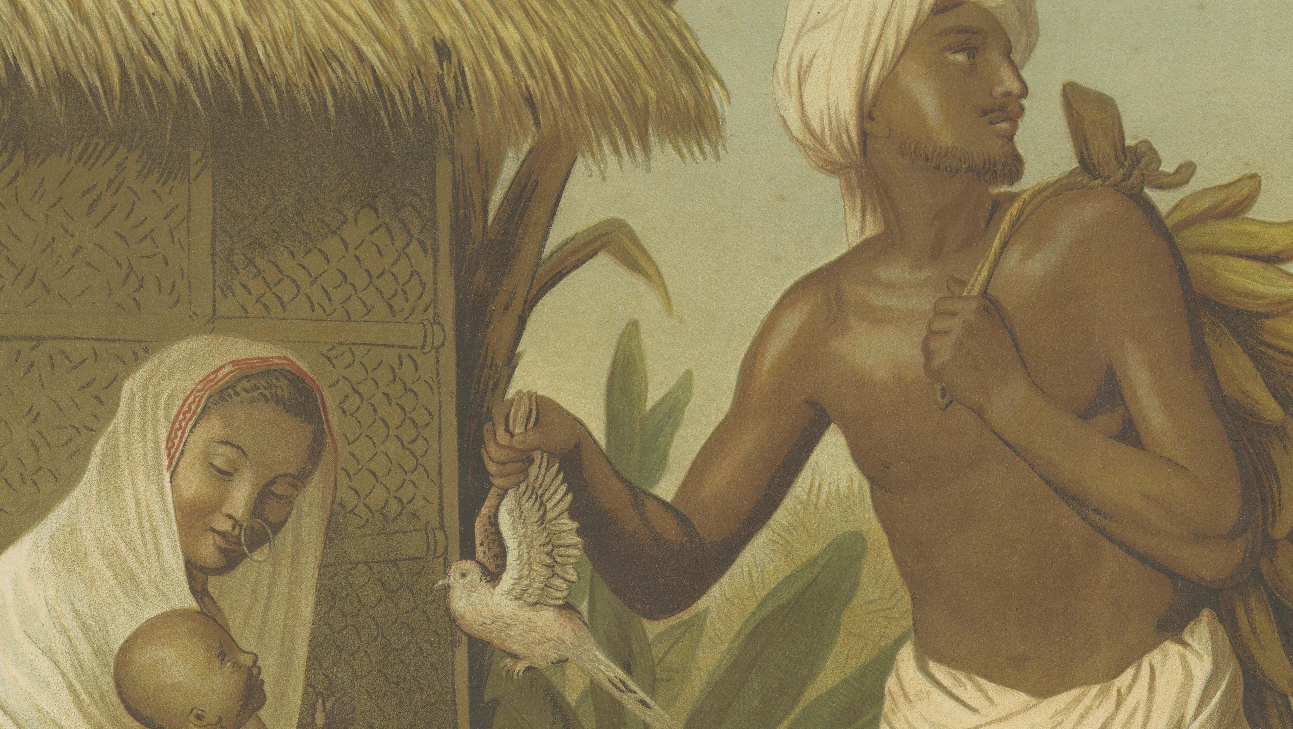 Large Antique Chromolithograph, India Tiger Hunt Scene – Leutemann, ca. 1890