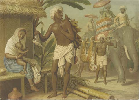 Large Antique Chromolithograph, India Tiger Hunt Scene – Leutemann, ca. 1890
