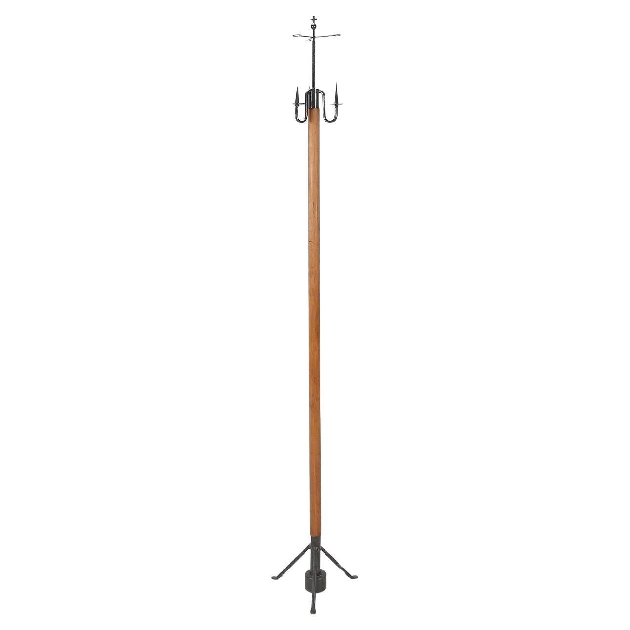 Grande portacandele antico in legno e metallo, Francia, ca. 1900 in vendita