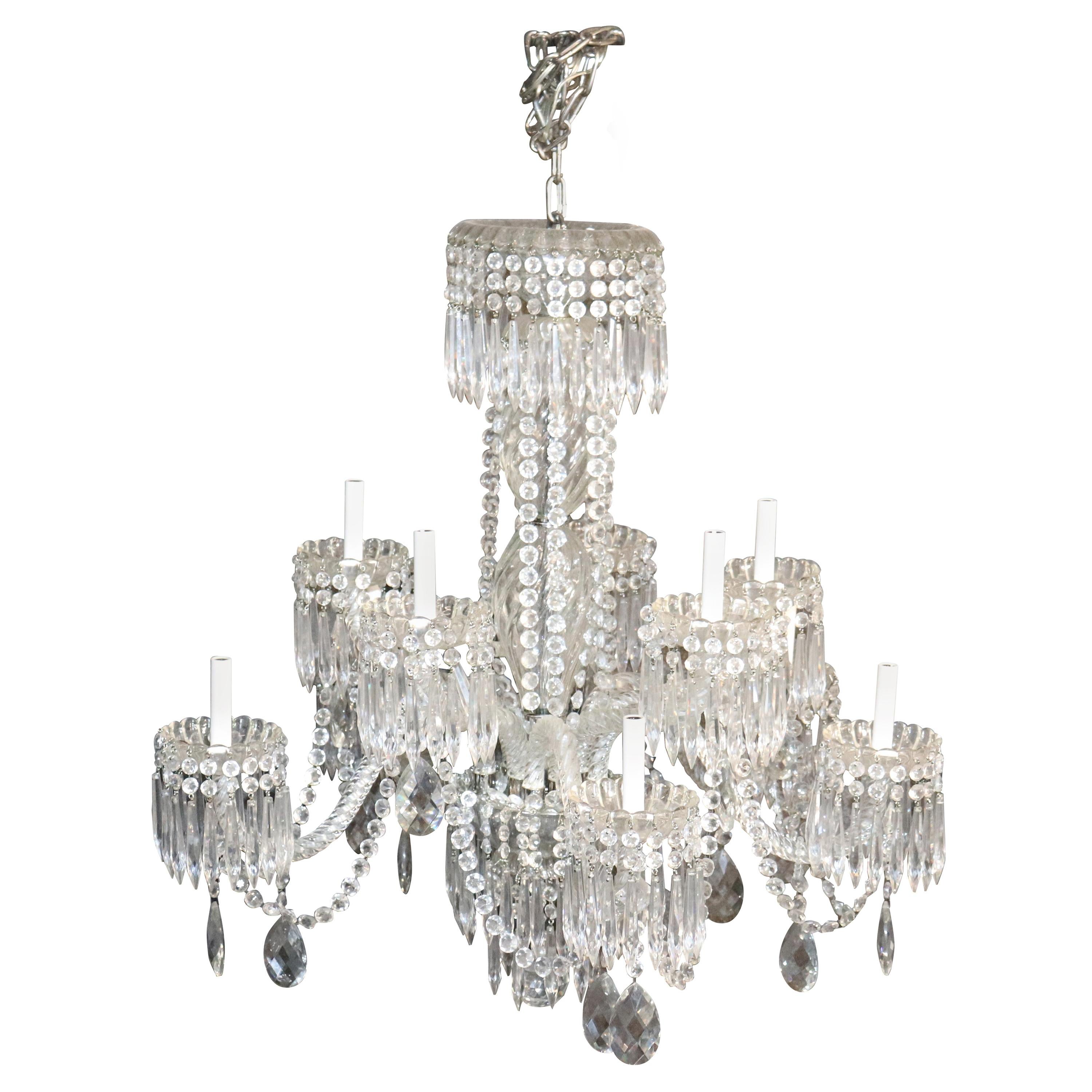 Large Antique circa 1920s Era Waterford Crystal 8-Light Chandelier