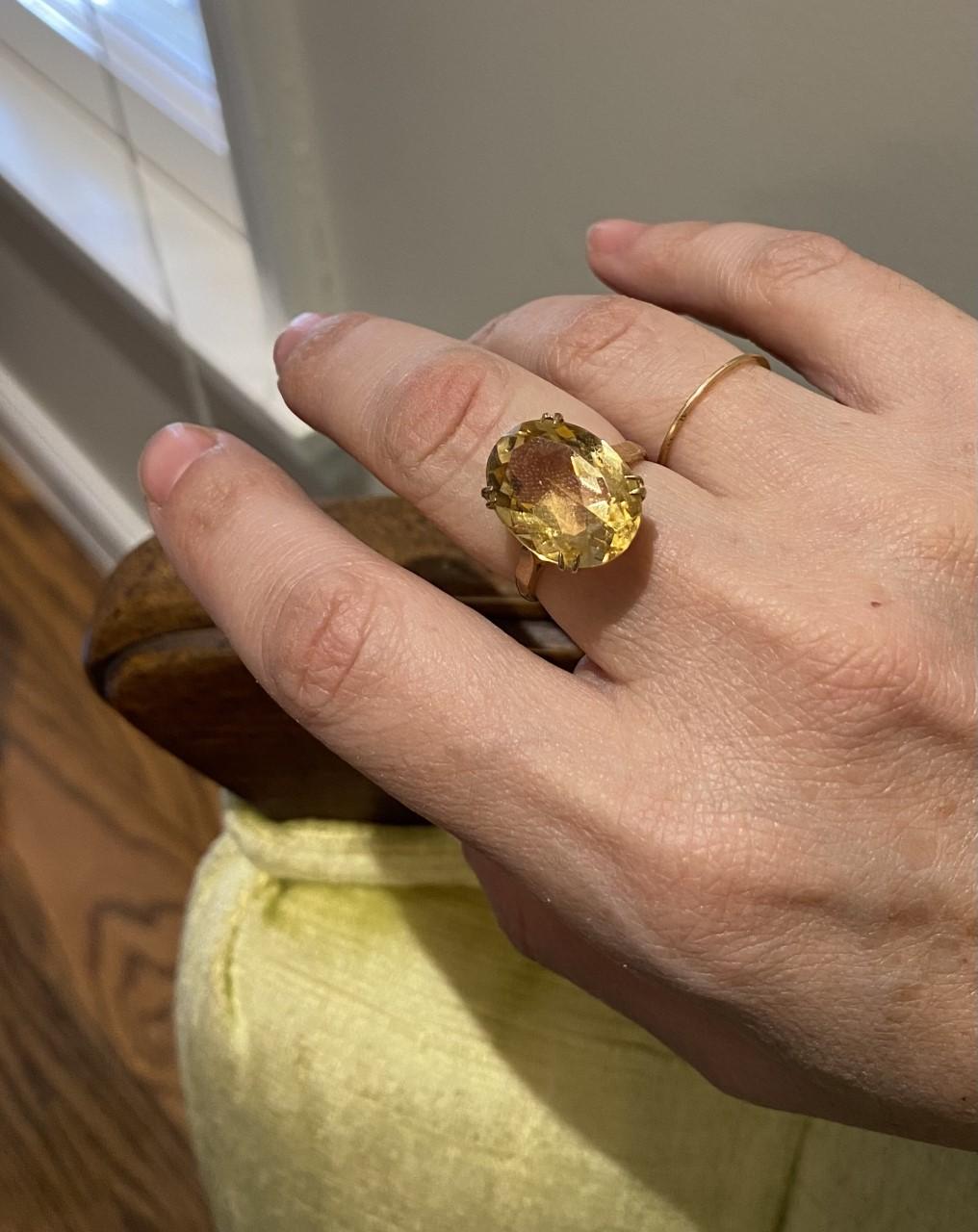 Retro Large Natural Yellow Citrine Cocktail Ring For Sale
