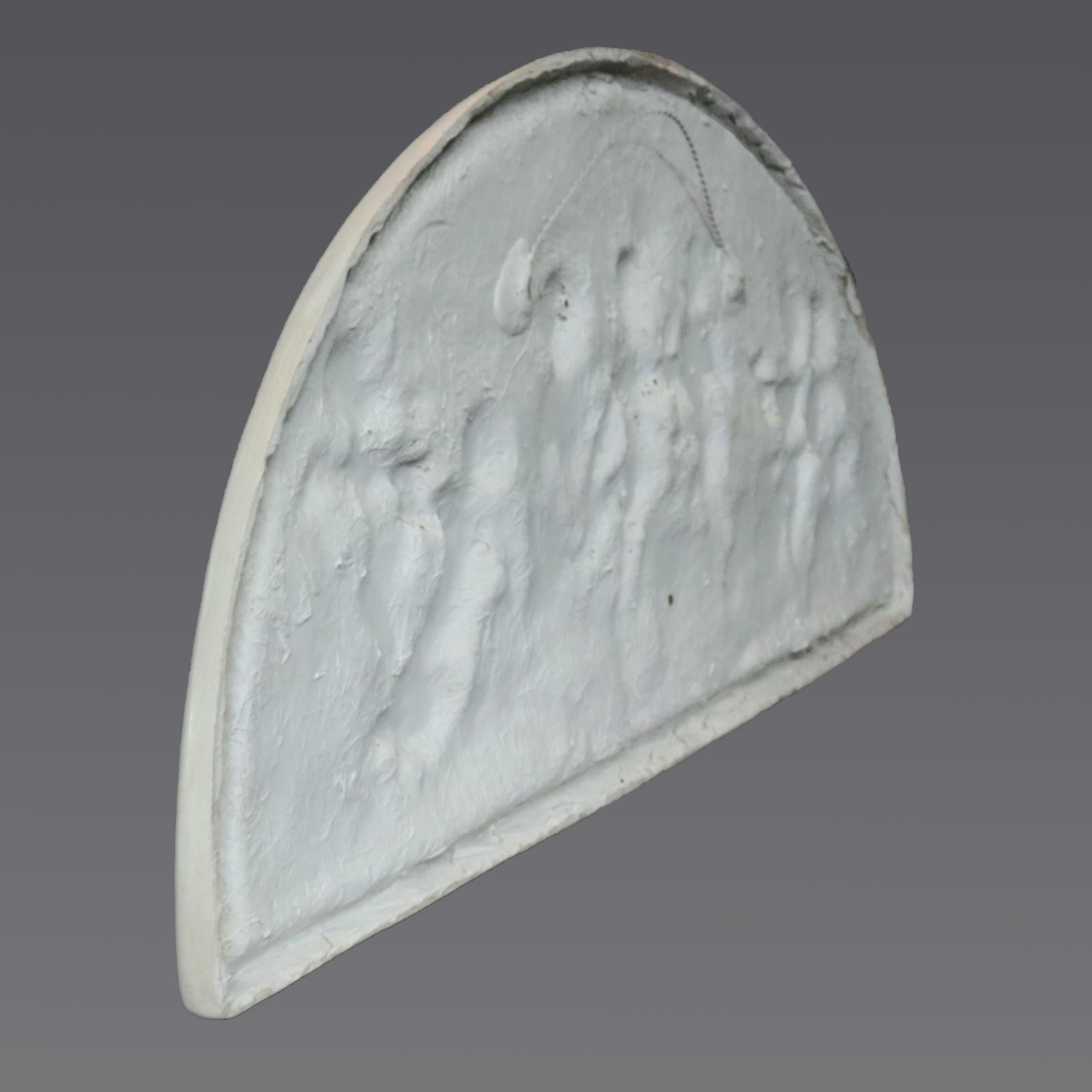 Large and Antique Classical Porcelain Relief Crescent Form Cherub Plaque In Good Condition In Big Flats, NY