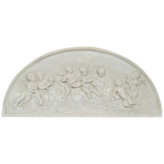 Large and Antique Classical Porcelain Relief Crescent Form Cherub Plaque