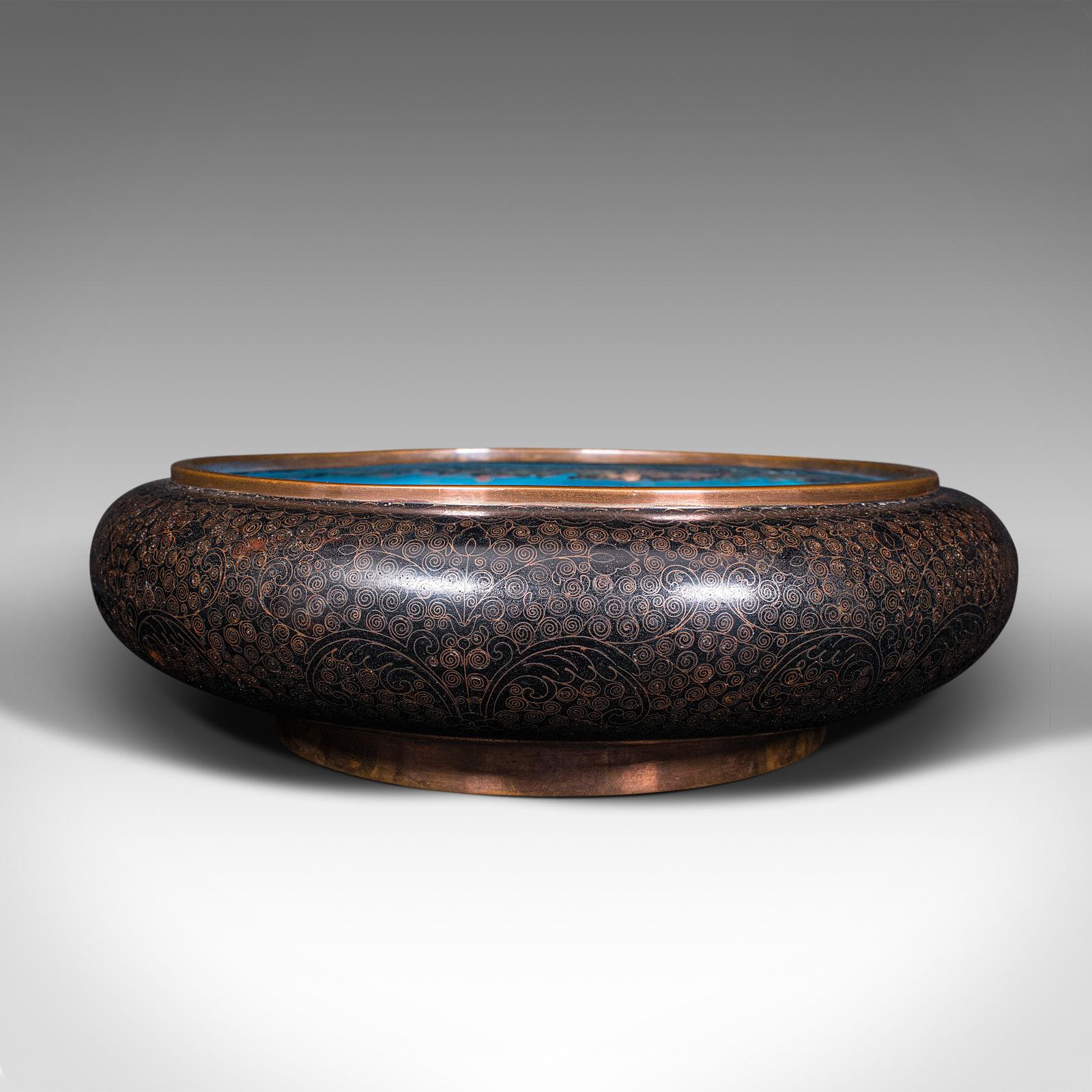 Large Antique Cloisonne Bowl, Chinese, Ceramic, Fishbowl, Serving Dish, c.1900 1