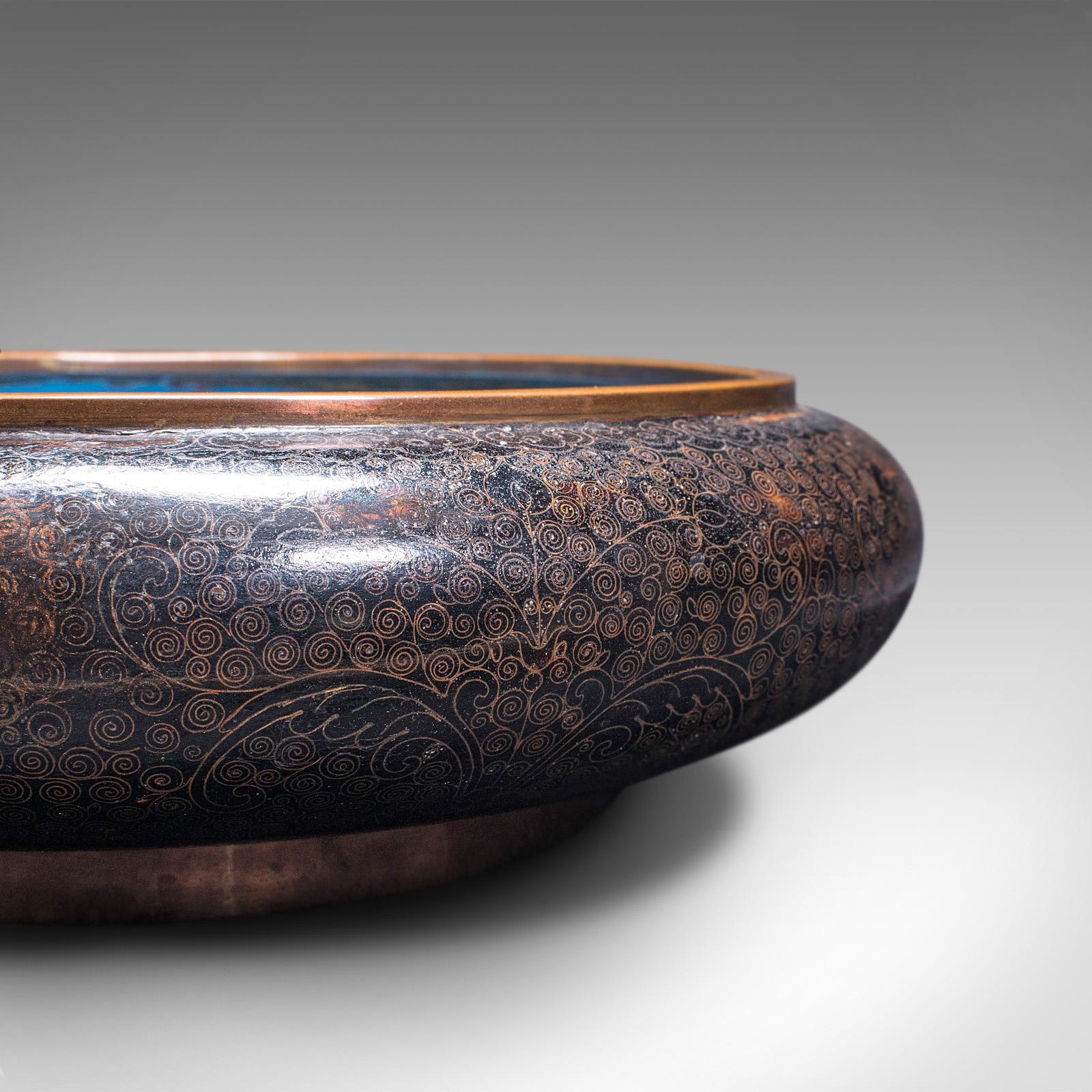 Large Antique Cloisonne Bowl, Chinese, Ceramic, Fishbowl, Serving Dish, c.1900 5