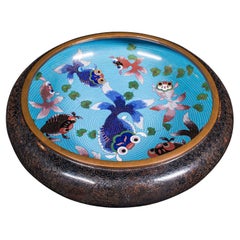 Grand bol ancien en cloisonné, chinois, céramique, arc-en-ciel, plat de service, vers 1900