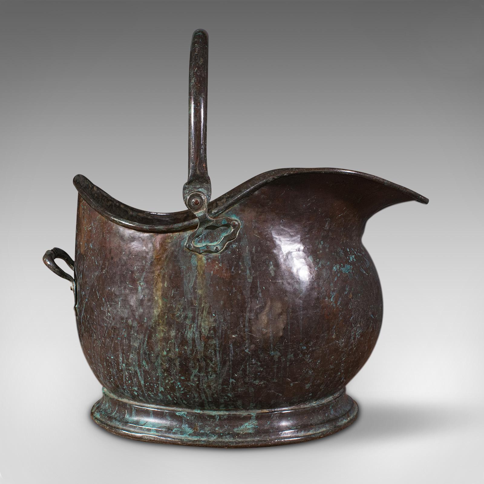 Large Antique Coal Bucket, English, Weathered Copper, Fireside Scuttle, Georgian In Good Condition In Hele, Devon, GB