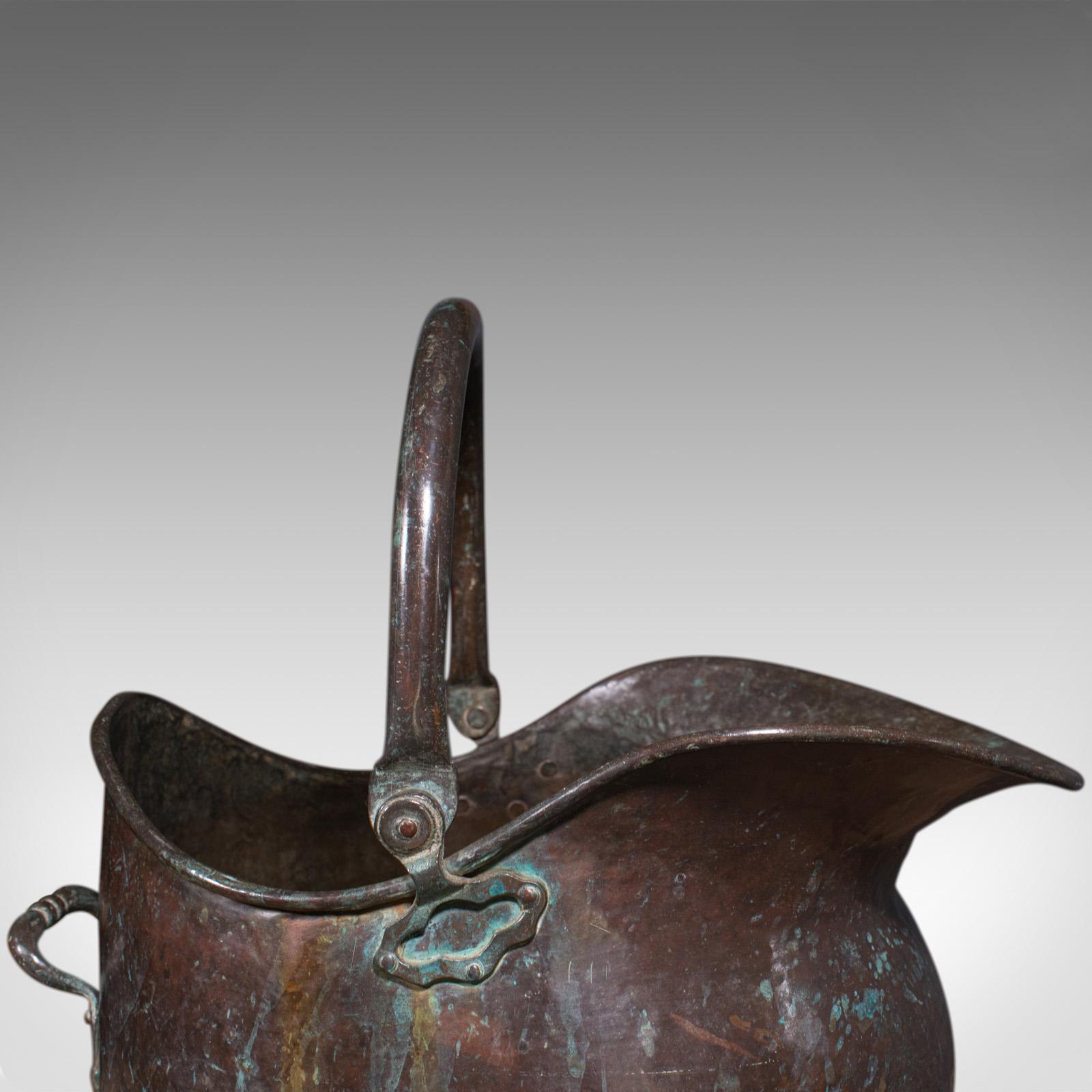 Large Antique Coal Bucket, English, Weathered Copper, Fireside Scuttle, Georgian 4