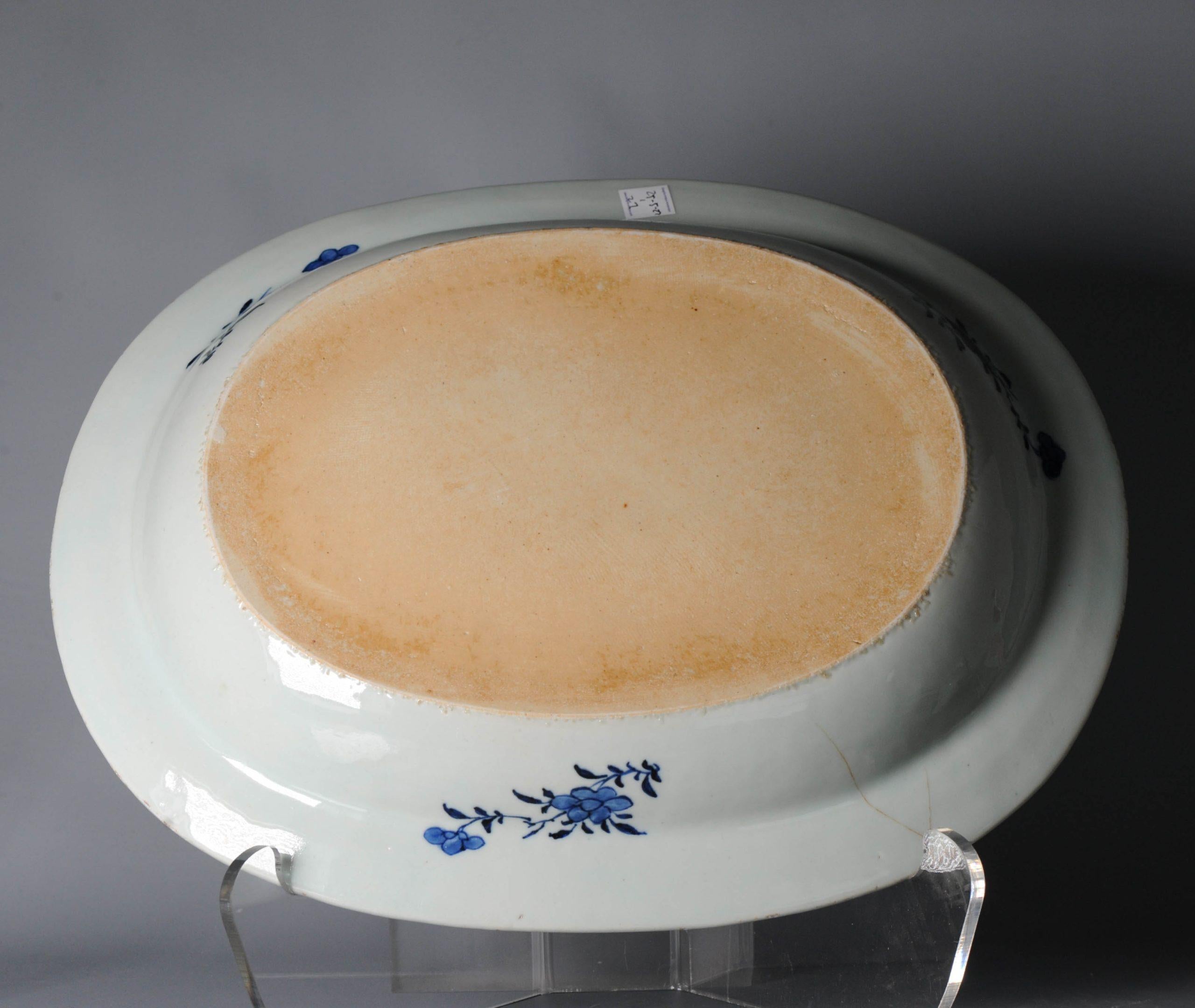 18th Century and Earlier Large Antique Cobalt Blue Serving Hot Water Charger Chinese Porcelain, 18th Cen For Sale