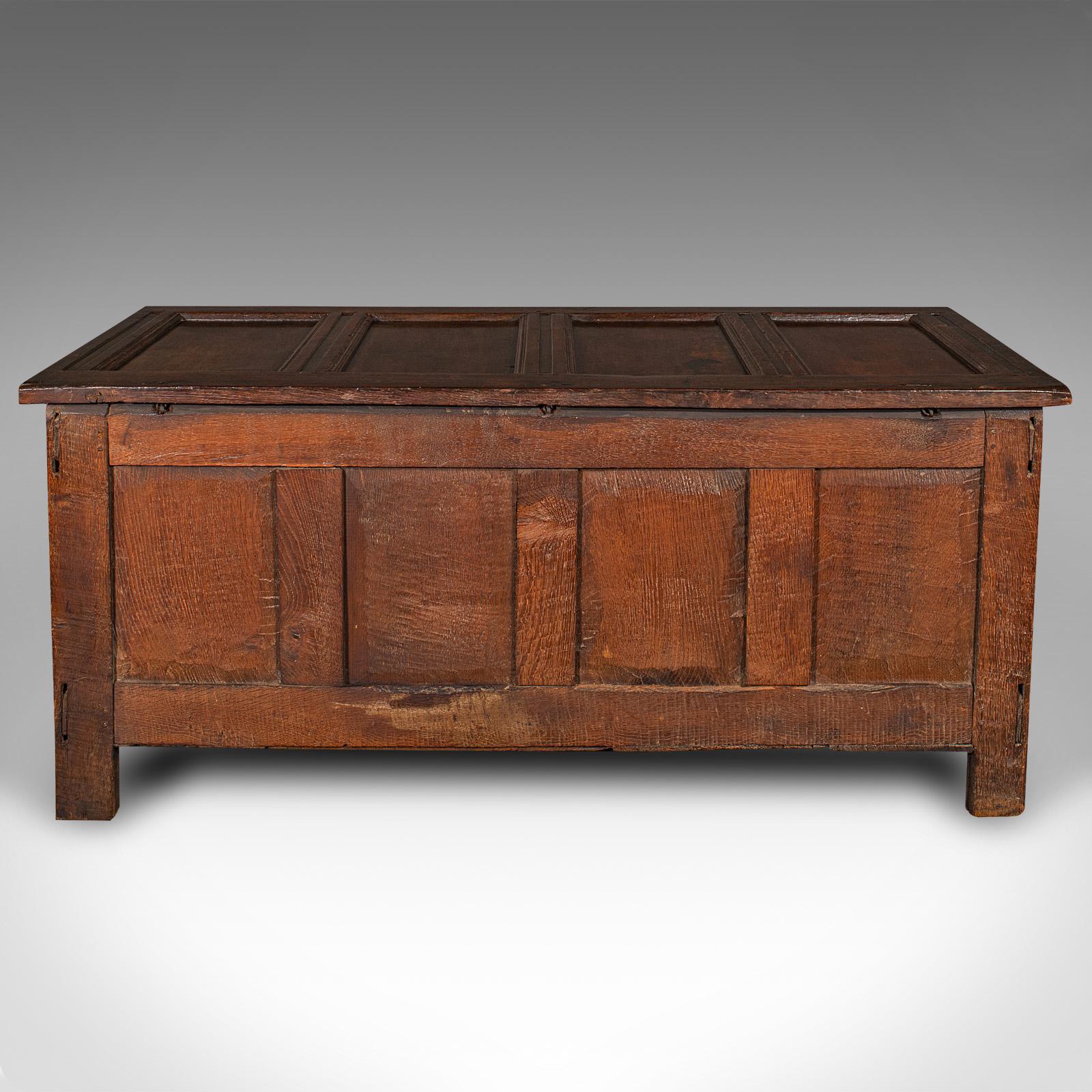 18th Century Large Antique Coffer, English, Oak, Carved Trunk, Window Seat, William III, 1700 For Sale