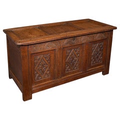 Large Antique Coffer, English, Oak Storage Trunk, Linen Chest, William III, 1700