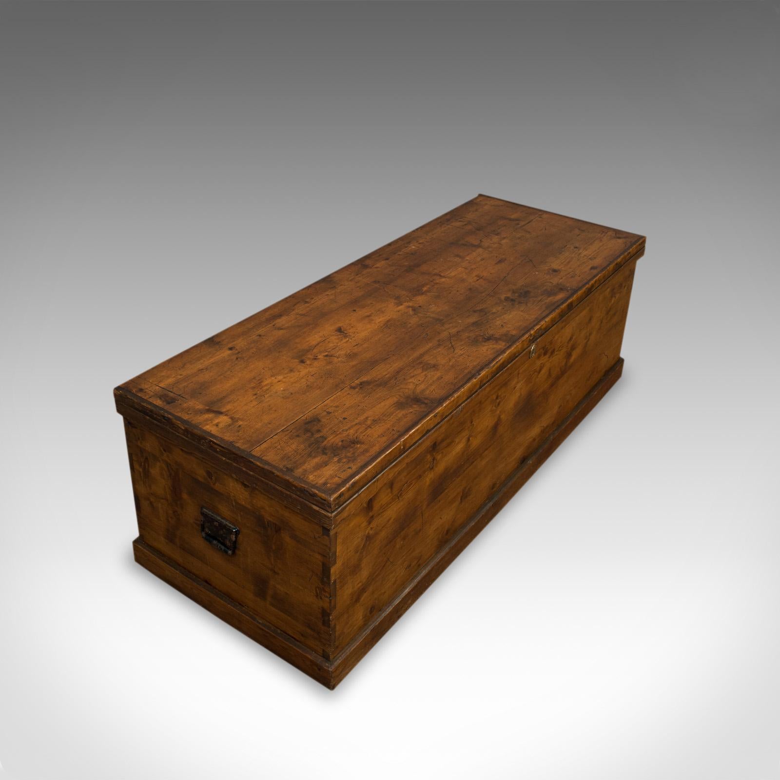 Large Antique Coffer, English, Pine, Storage, Chest, Trunk, Victorian 3
