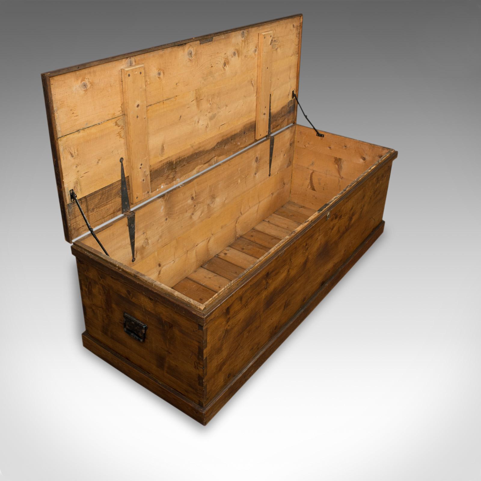 Large Antique Coffer, English, Pine, Storage, Chest, Trunk, Victorian 4