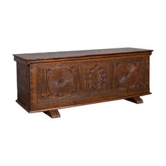 Large Antique Coffer, Italian, Walnut, Sword Chest, Linen Trunk, 18th Century