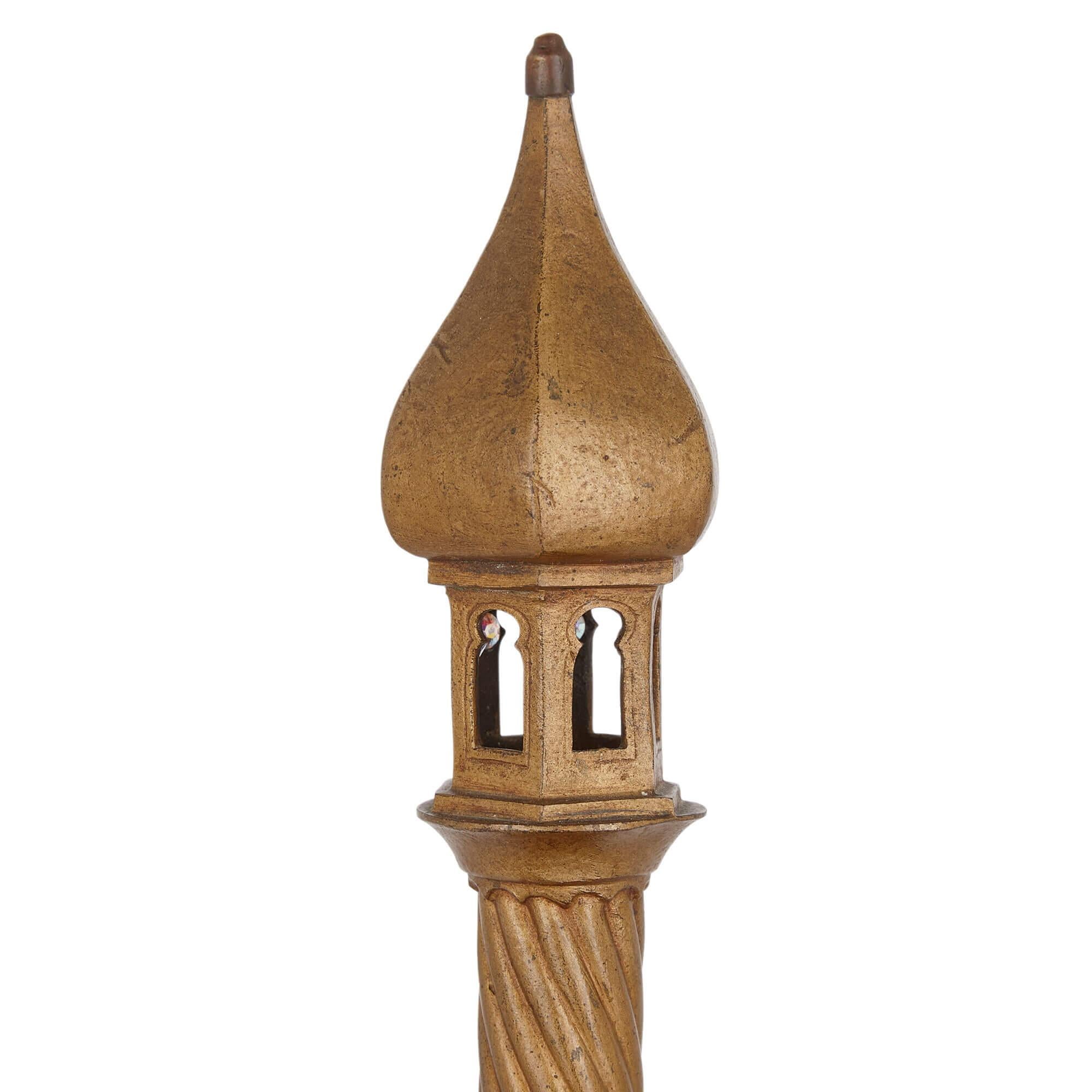 Grande lampada antica in bronzo dipinto a freddo con scena di minareto di Bergman In condizioni buone in vendita a London, GB