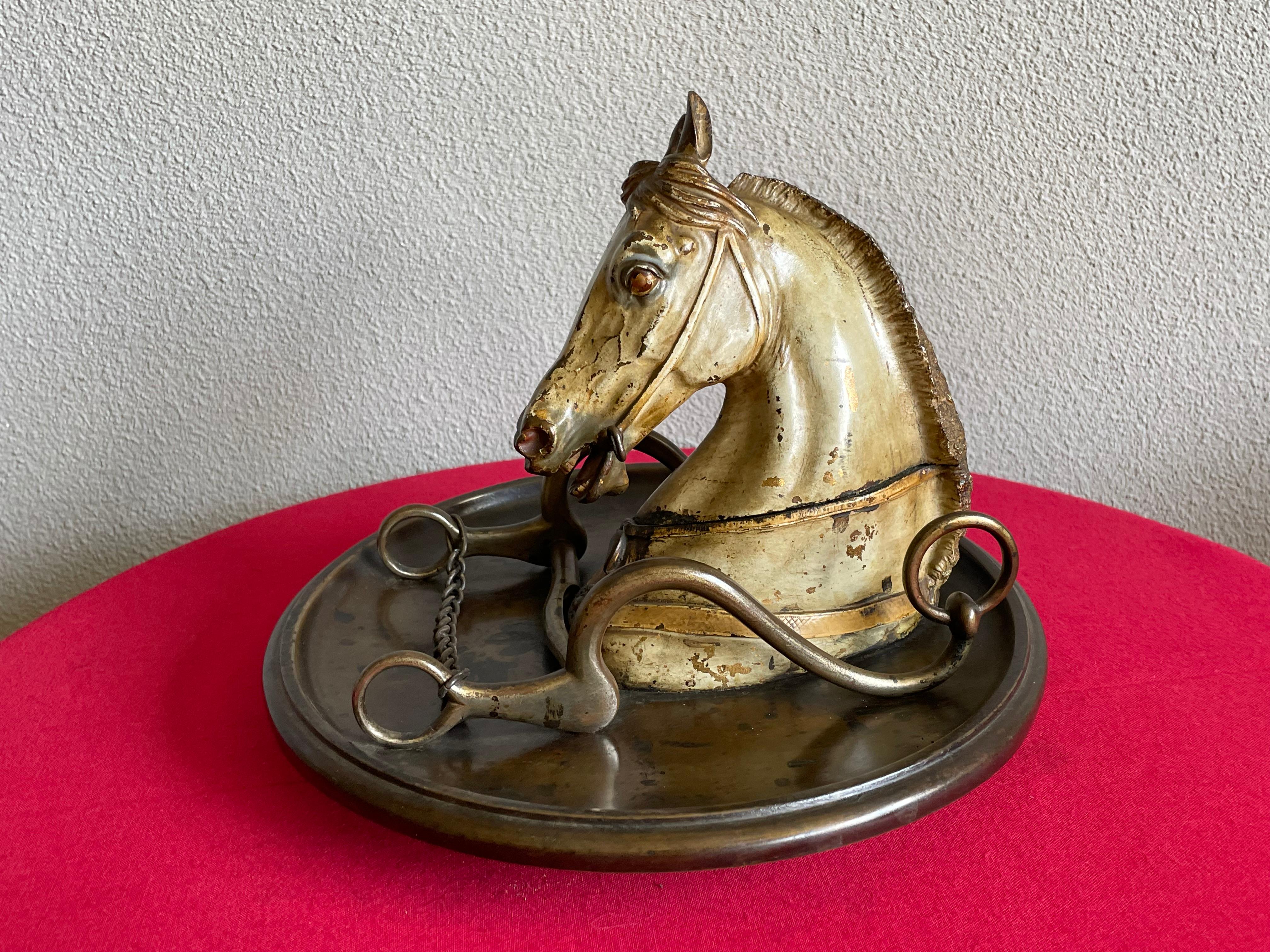 Stylish, rare and top quality workmanship desk piece.

This antique is not only rare, stunning, original and top quality made, it also is very decorative and highly collectible. Both for collectors of cold painted Viennese bronzes and for horse