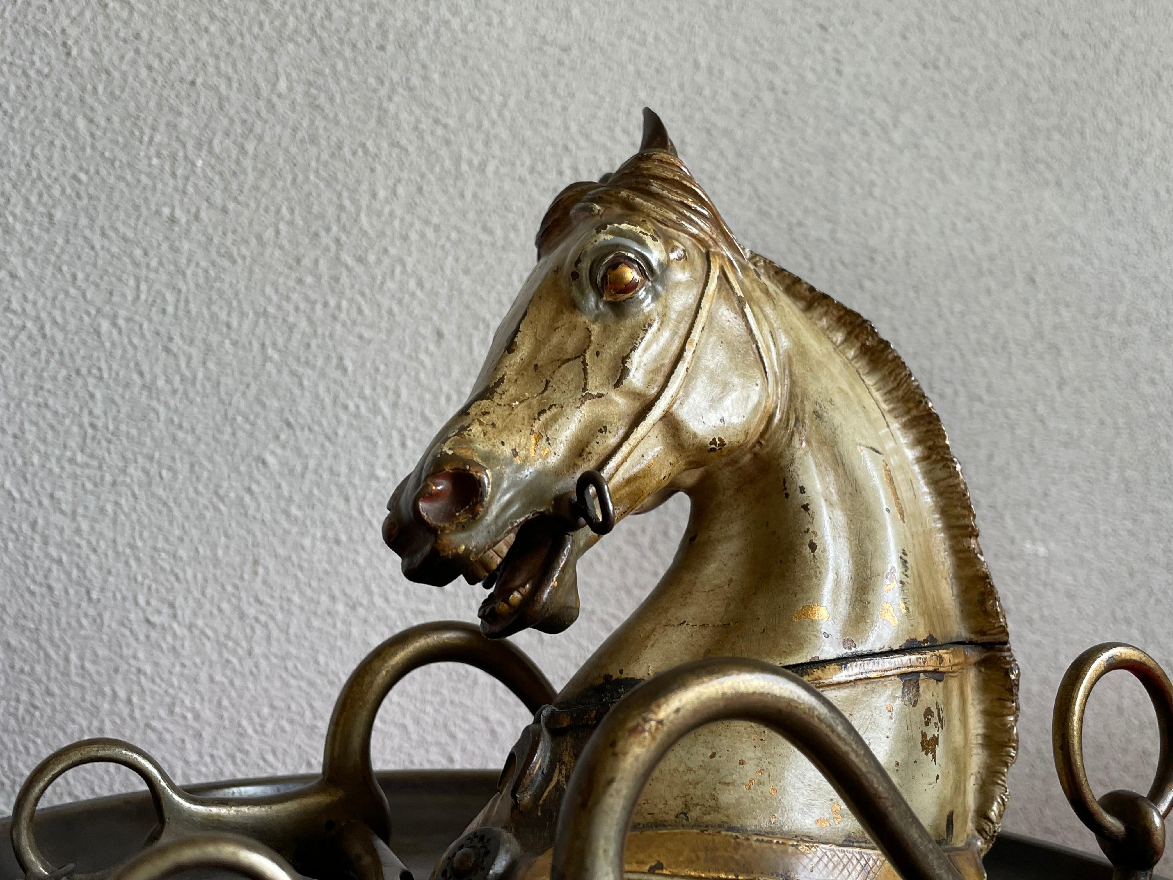 19th Century Large Antique Cold Painted Vienna Bronze Horse Sculpture Inkstand Attr. Bergmann