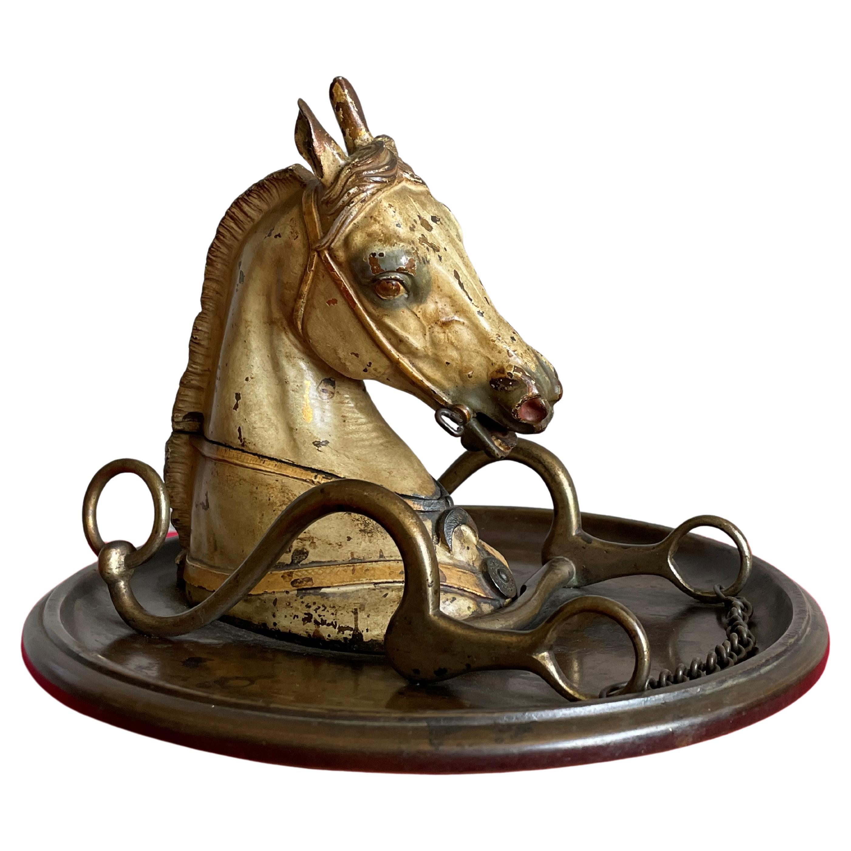 Large Antique Cold Painted Vienna Bronze Horse Sculpture Inkstand Attr. Bergmann