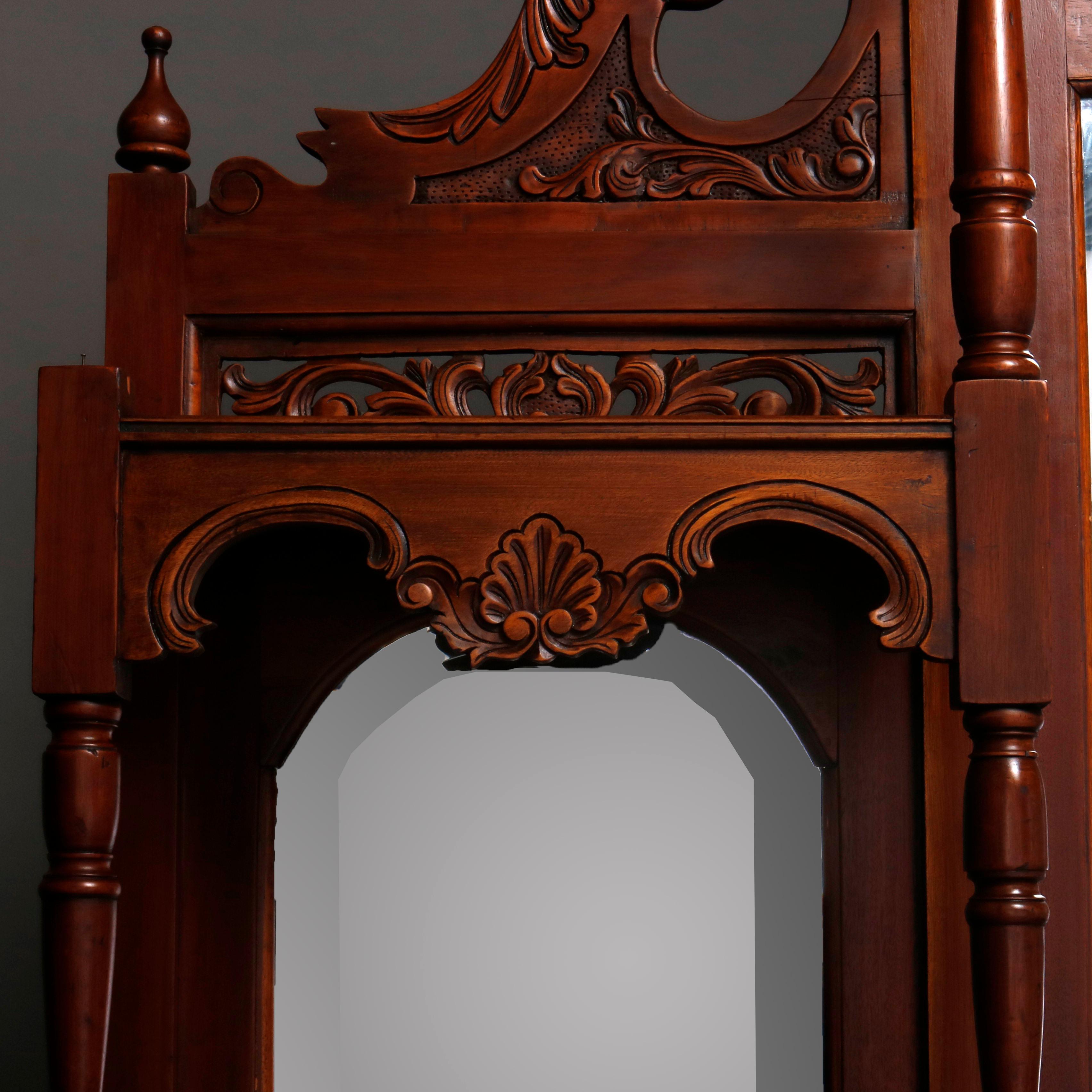 European Large Antique Continental Carved Walnut Sideboard with Triptych Mirror