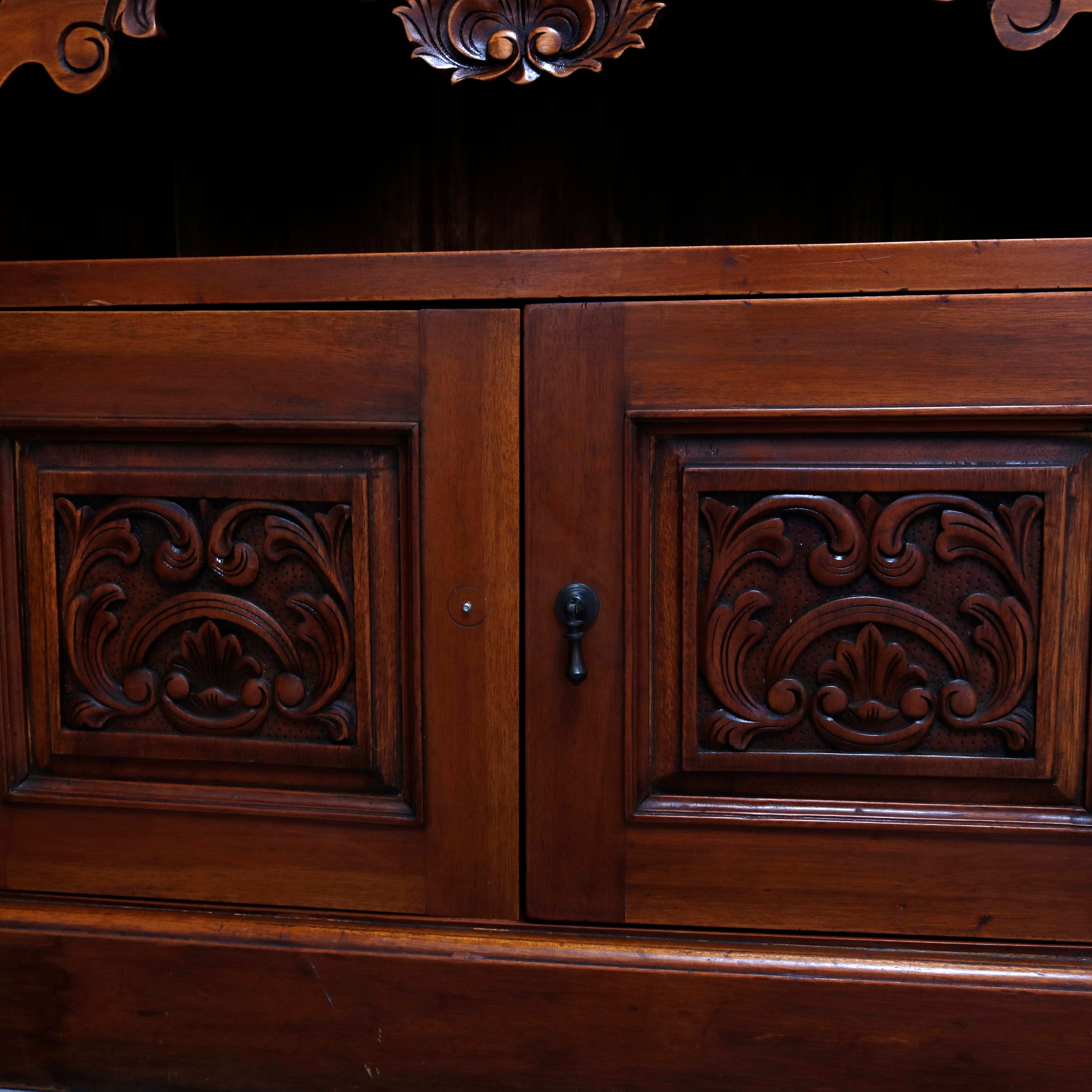 Large Antique Continental Carved Walnut Sideboard with Triptych Mirror 2