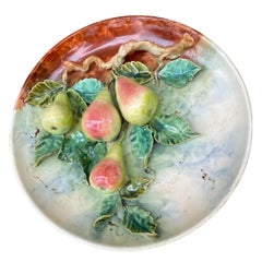 Large Antique Continental Majolica Wall Plaque of Pears on Vine