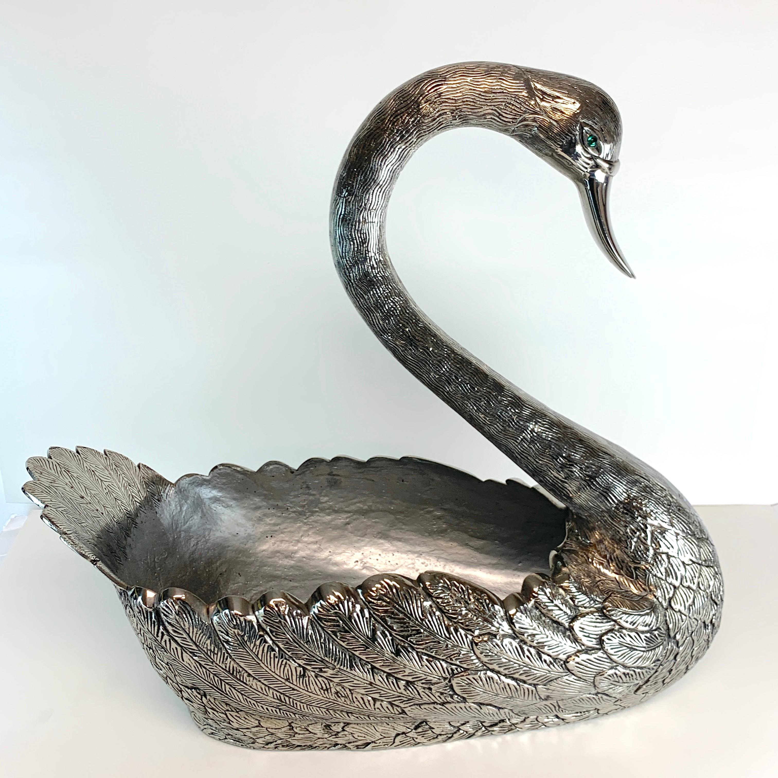 Large Antique Continental Silver Plated Swan Centerpiece, Style of Buccellati 13