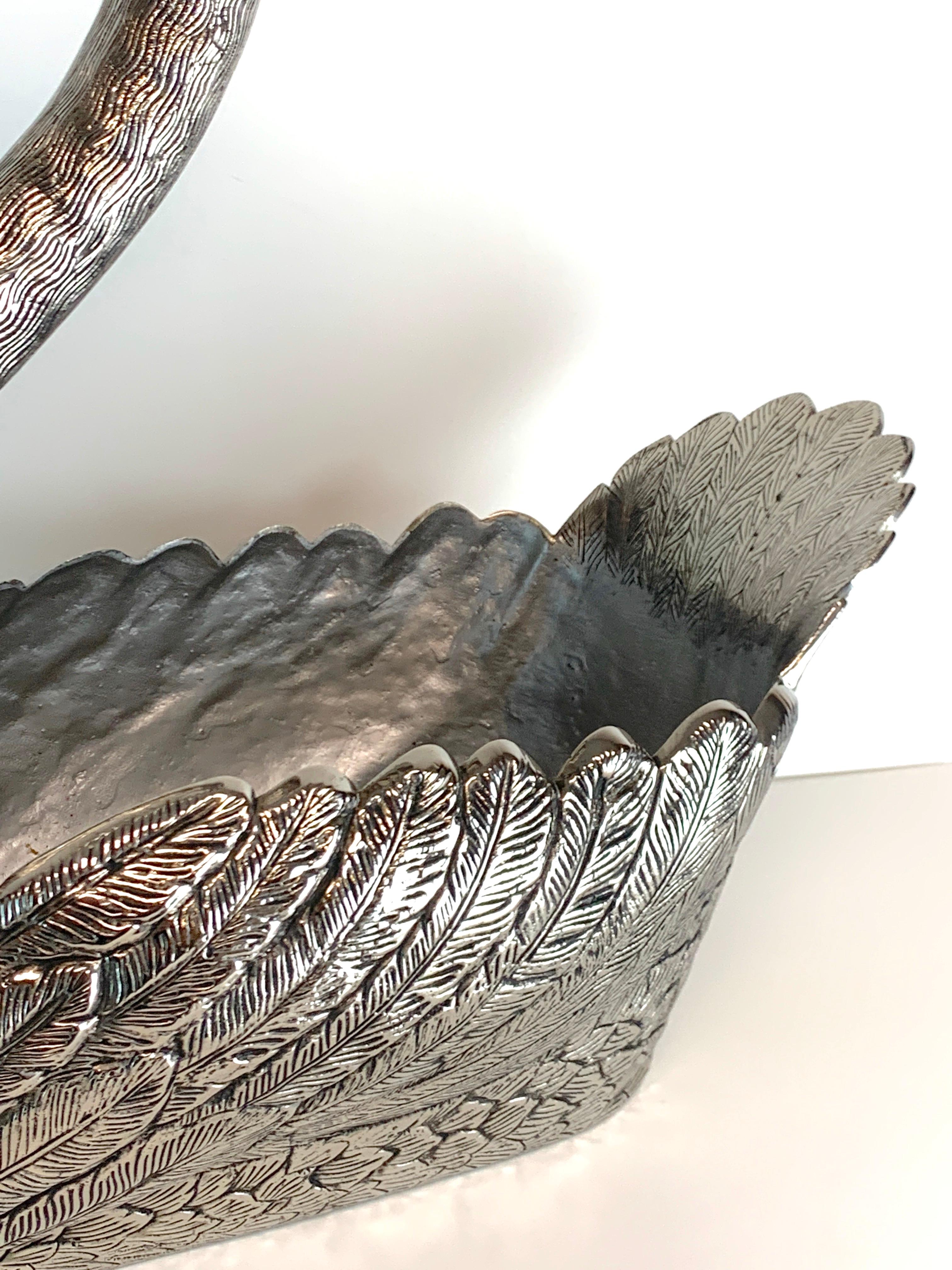 European Large Antique Continental Silver Plated Swan Centerpiece, Style of Buccellati