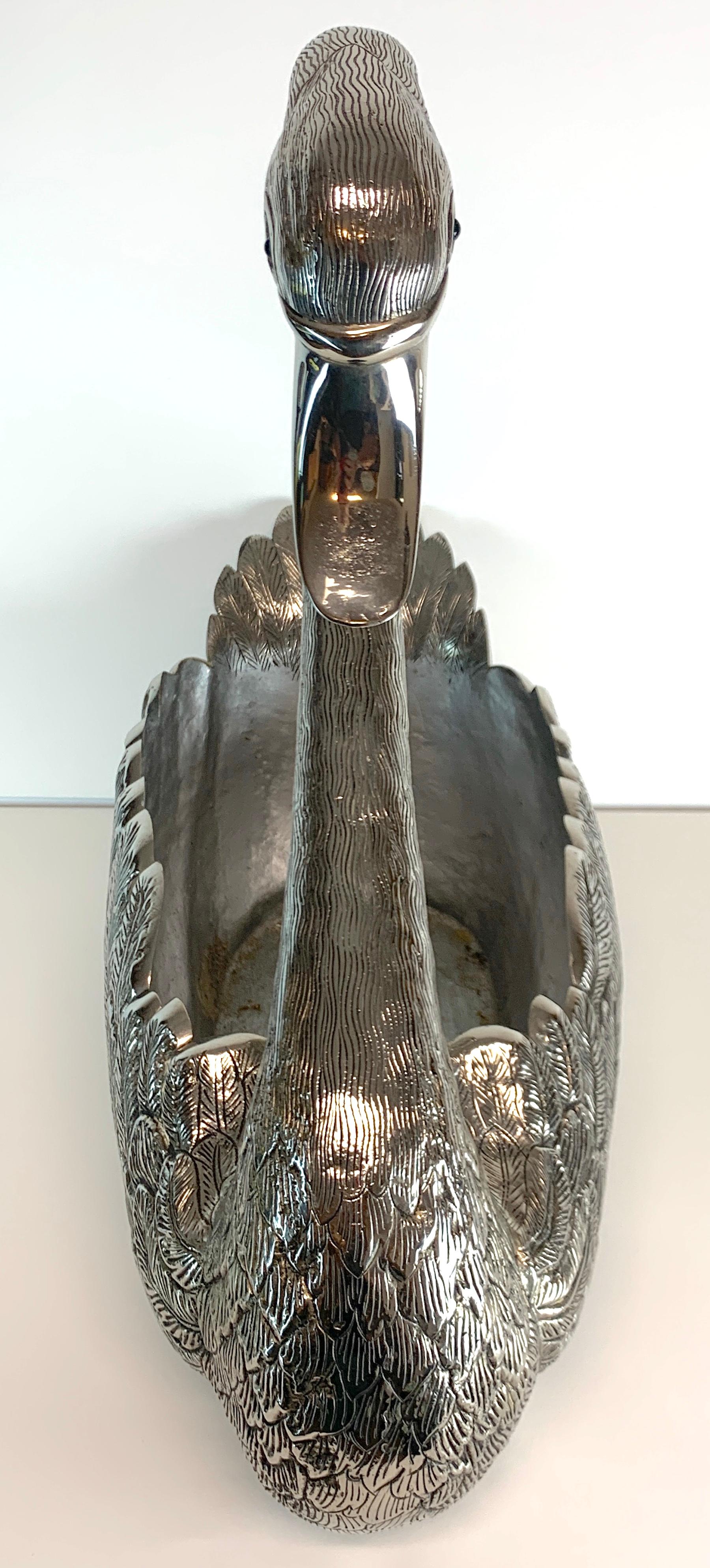 Large Antique Continental Silver Plated Swan Centerpiece, Style of Buccellati In Good Condition In West Palm Beach, FL