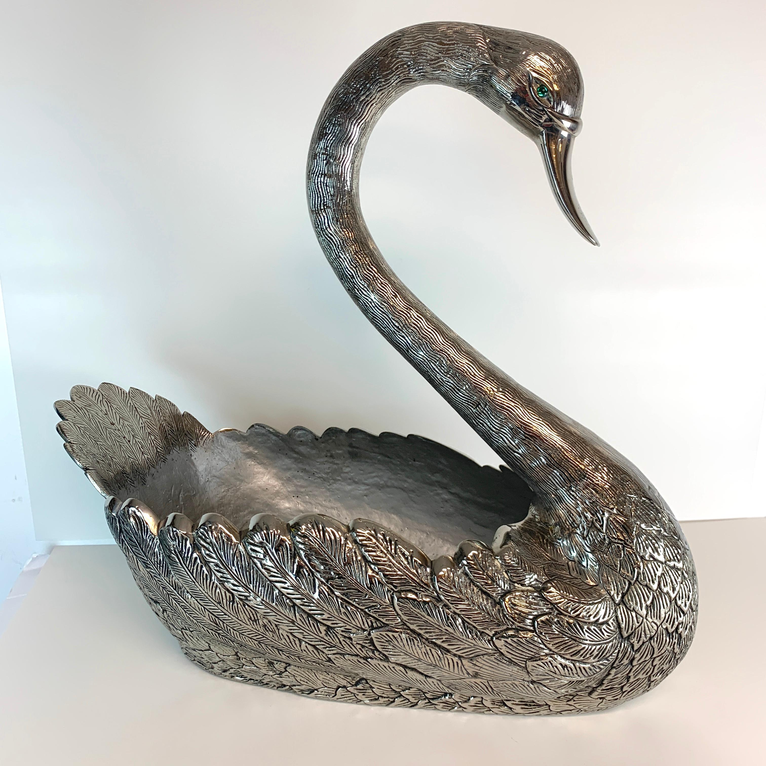 20th Century Large Antique Continental Silver Plated Swan Centerpiece, Style of Buccellati