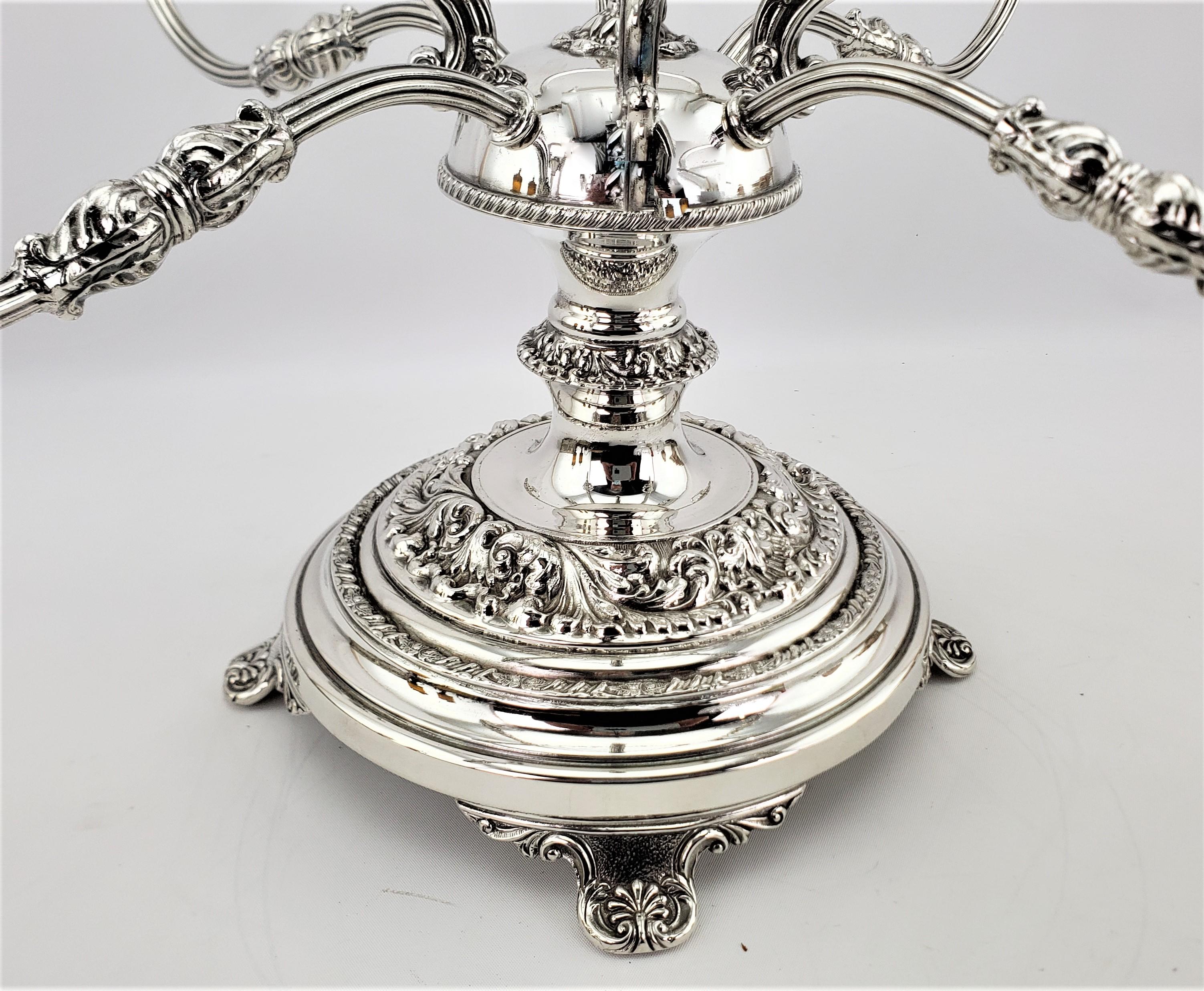 20th Century Large Antique Convertible Four Arm Silver Plate & Cut Crystal Bowls Centerpiece For Sale