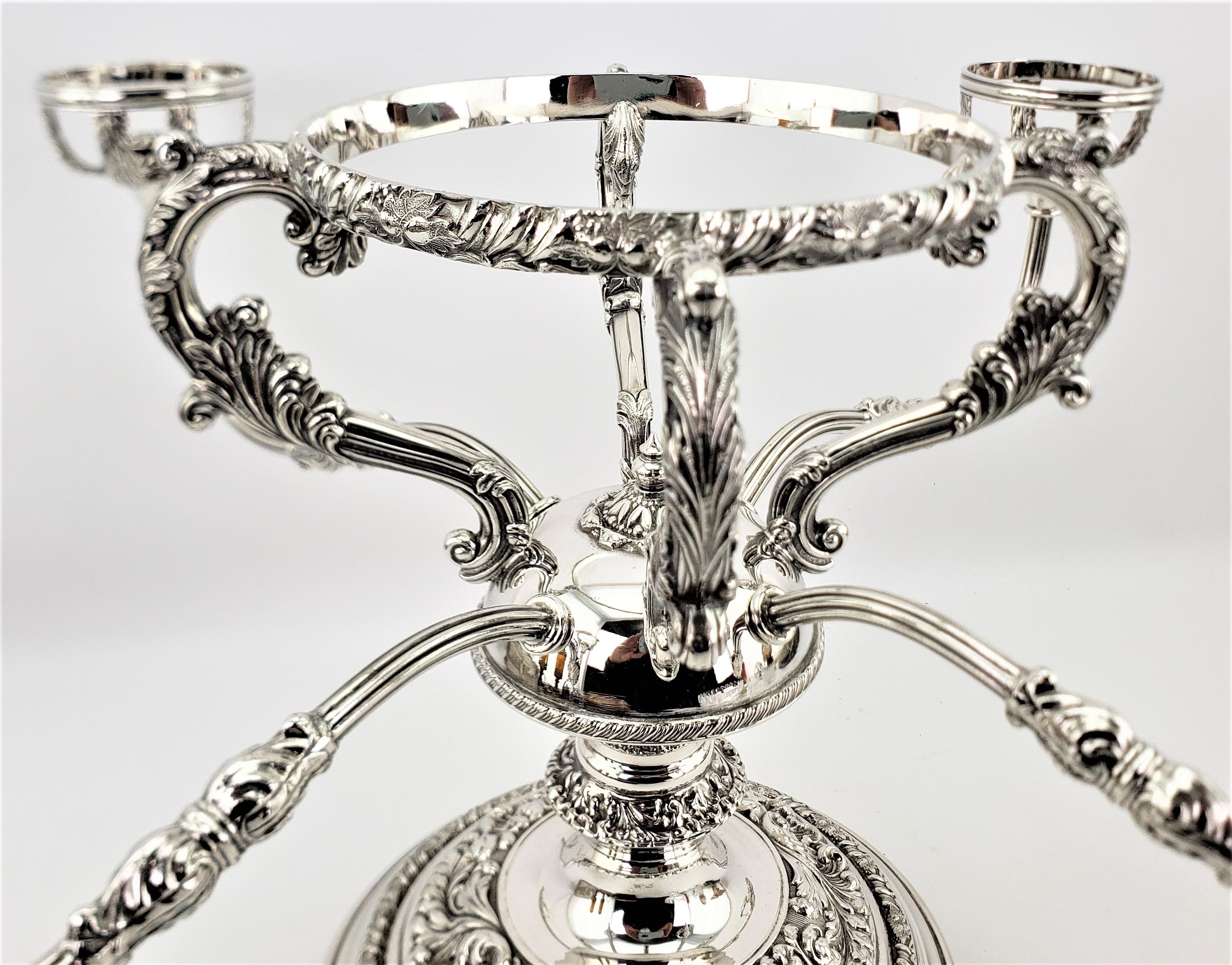 Hand-Crafted Large Antique Convertible Four Arm Silver Plate & Cut Crystal Bowls Centerpiece For Sale