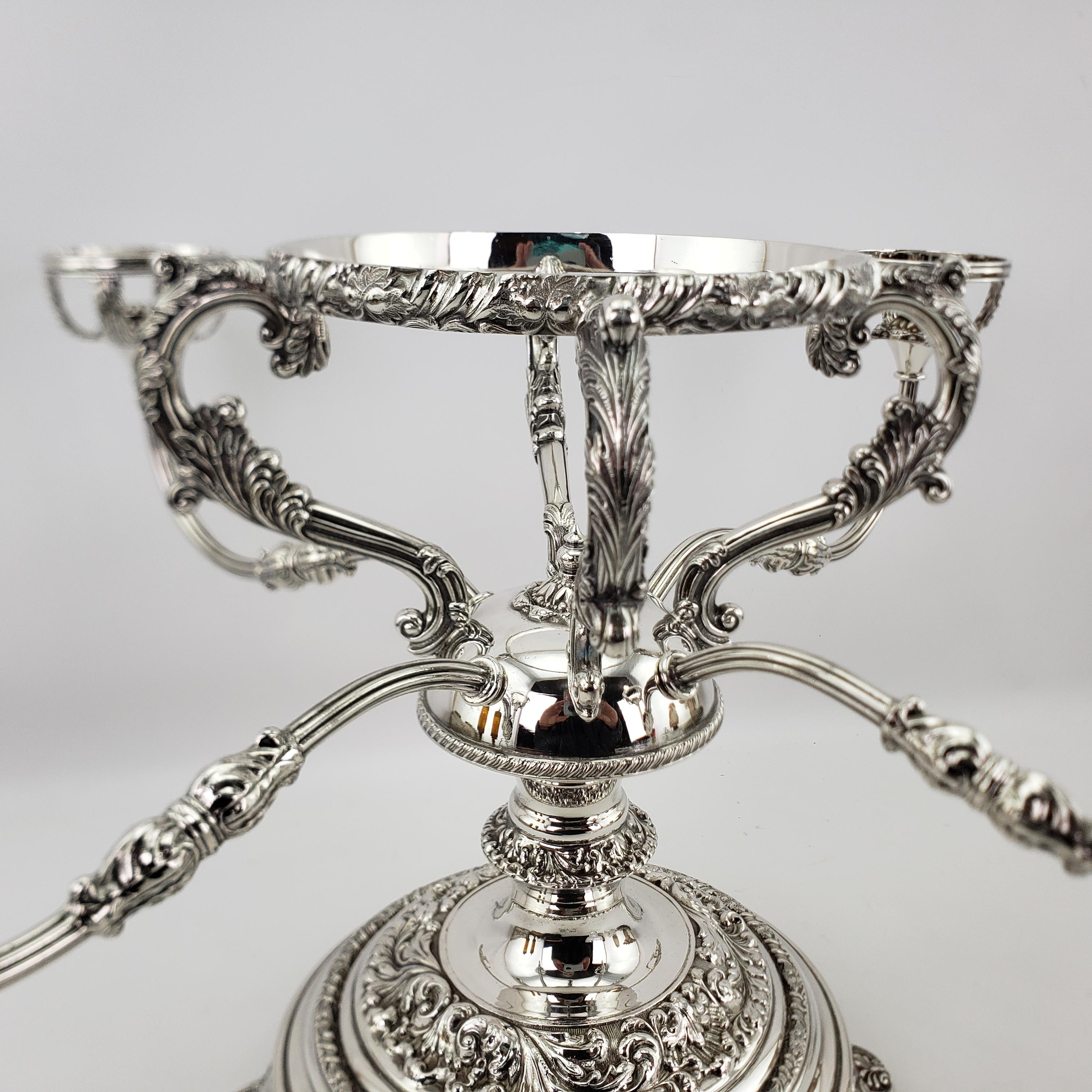 Large Antique Convertible Four Arm Silver Plate & Cut Crystal Bowls Centerpiece In Good Condition For Sale In Hamilton, Ontario