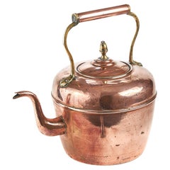 Grande bouilloire ancienne en cuivre et laiton