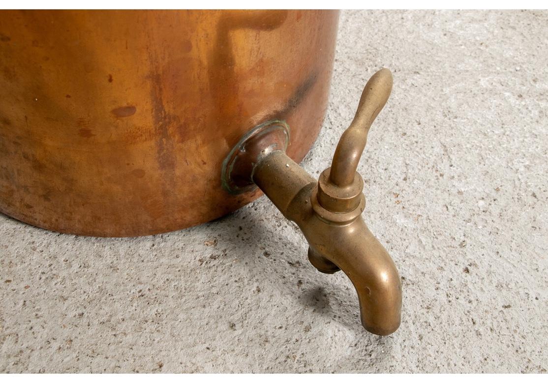Large Antique Copper Dispenser with Brass Spigot In Distressed Condition For Sale In Bridgeport, CT