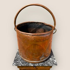 Large Antique Copper Firewood Bucket with Handle