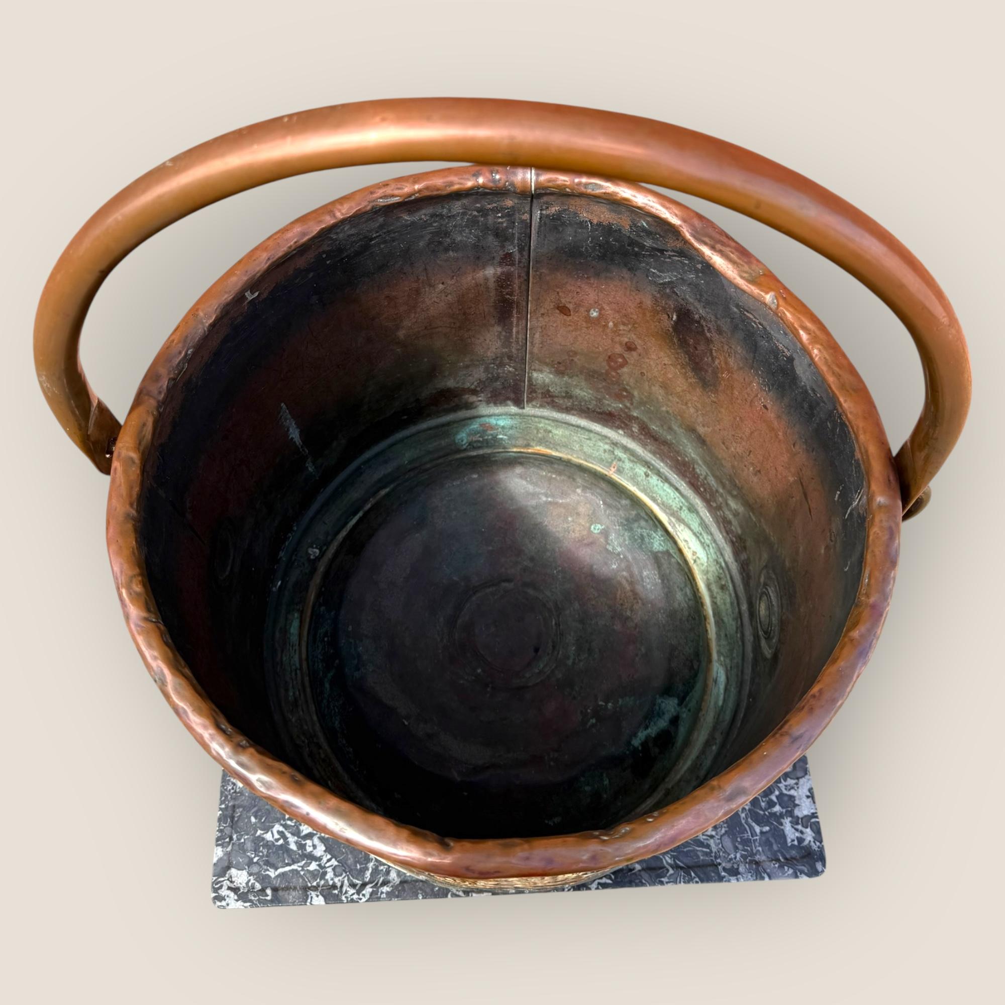 20th Century Large Antique Copper Firewood Bucket with Handle For Sale